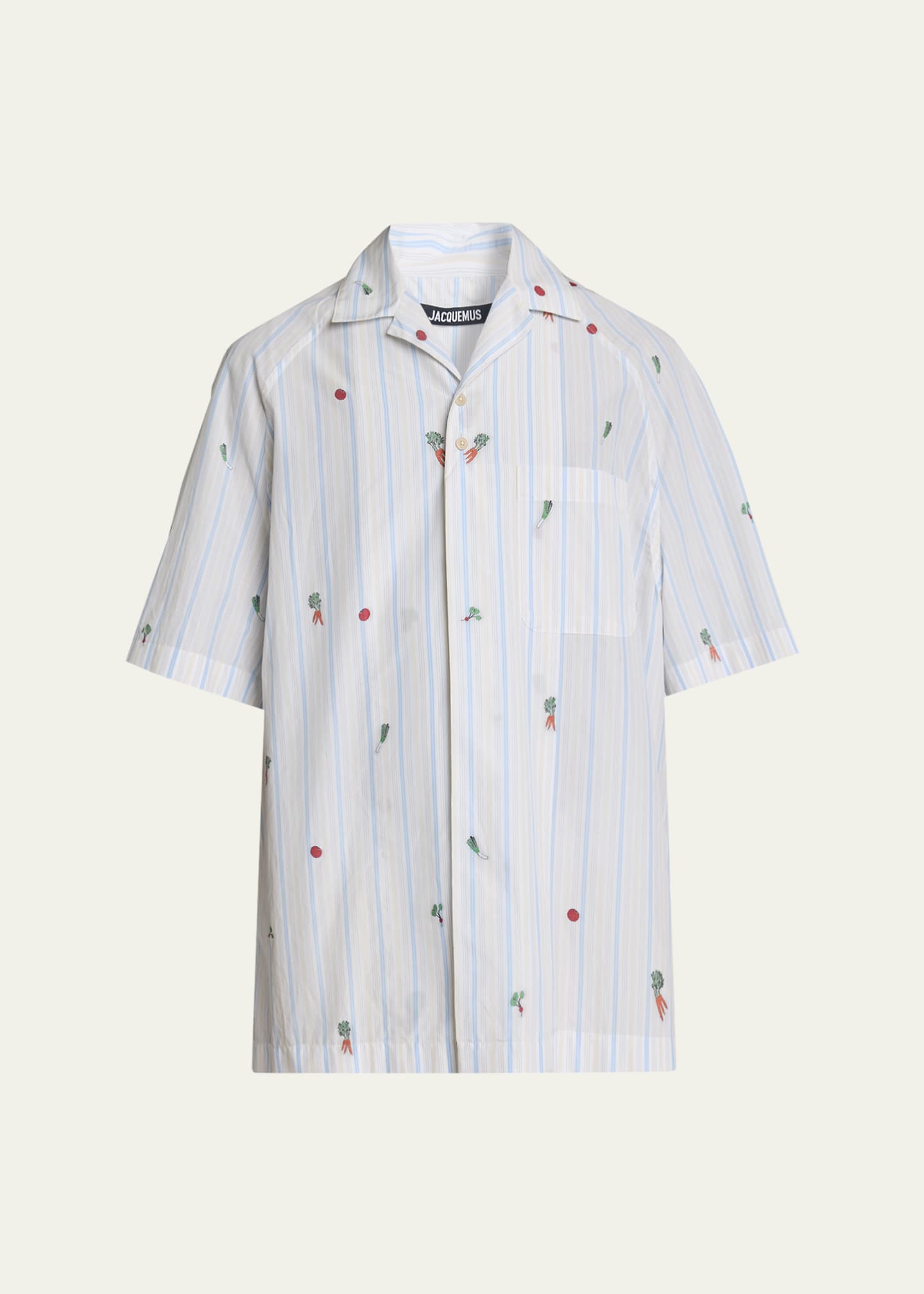 Jacquemus Men's Vegetable Stripe Cotton Short-Sleeve Shirt