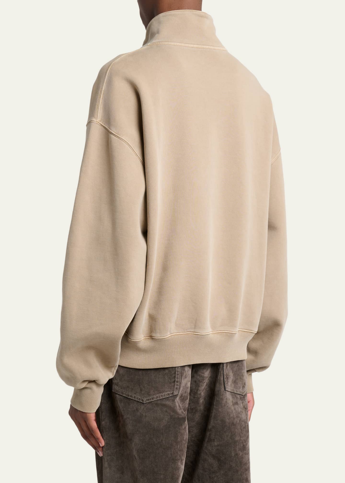 Jacquemus Men's Grosgrain Logo Cotton Quarter-Zip Sweatshirt