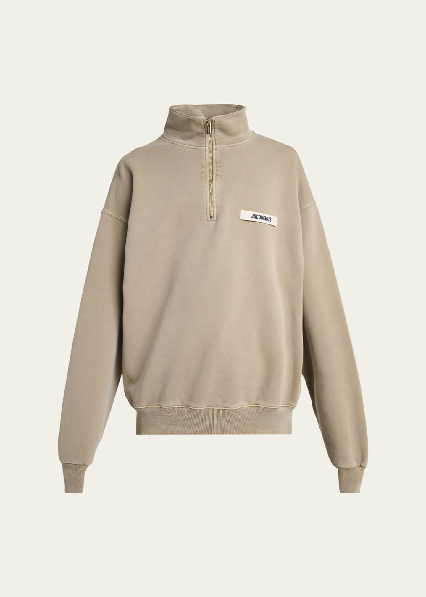 JACQUEMUS ベージュ クロップドシャツ 長袖 Jacquemus Men's Grosgrain Logo Cotton Quarter-Zip Sweatshirt