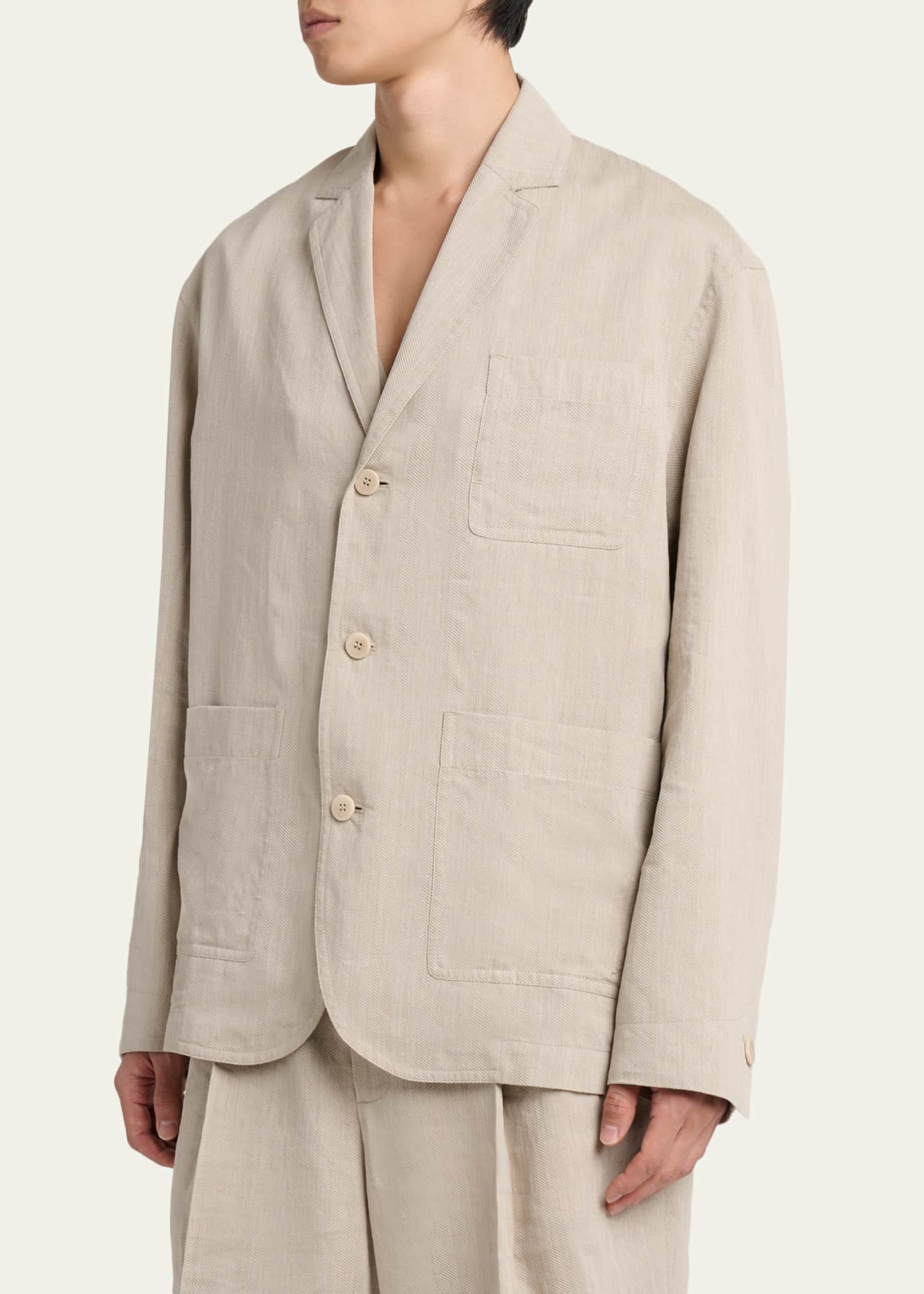 Jacquemus Men's Herringbone Linen-Blend Blazer - Bergdorf Goodman