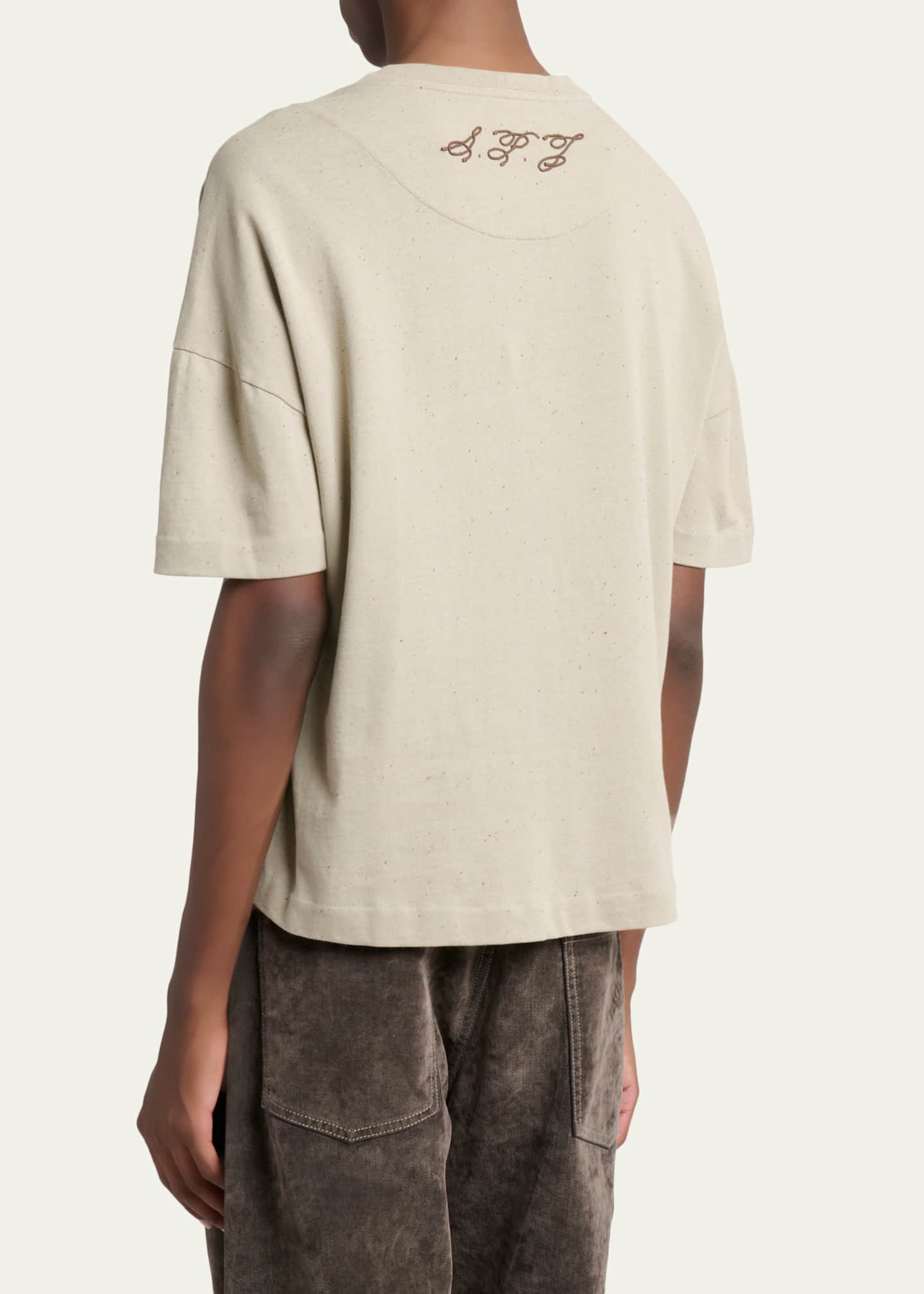 Jacquemus Men's Speckled Cotton-Blend Embroidered Logo T-Shirt
