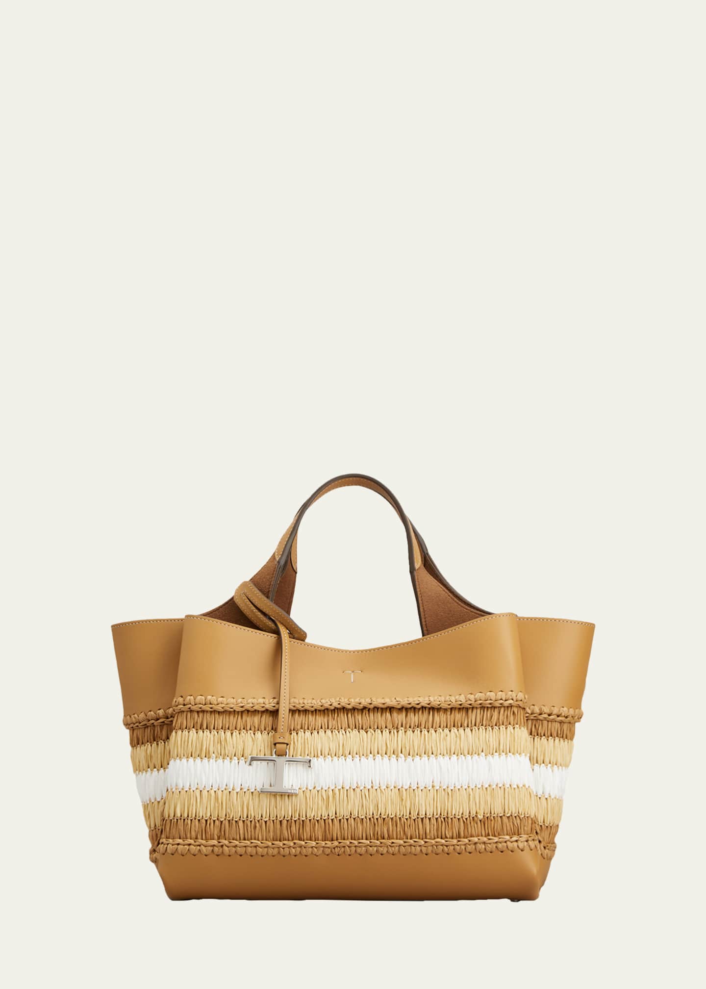 Tod's Mini Timeless T Raffia & Leather Tote Bag - Bergdorf Goodman