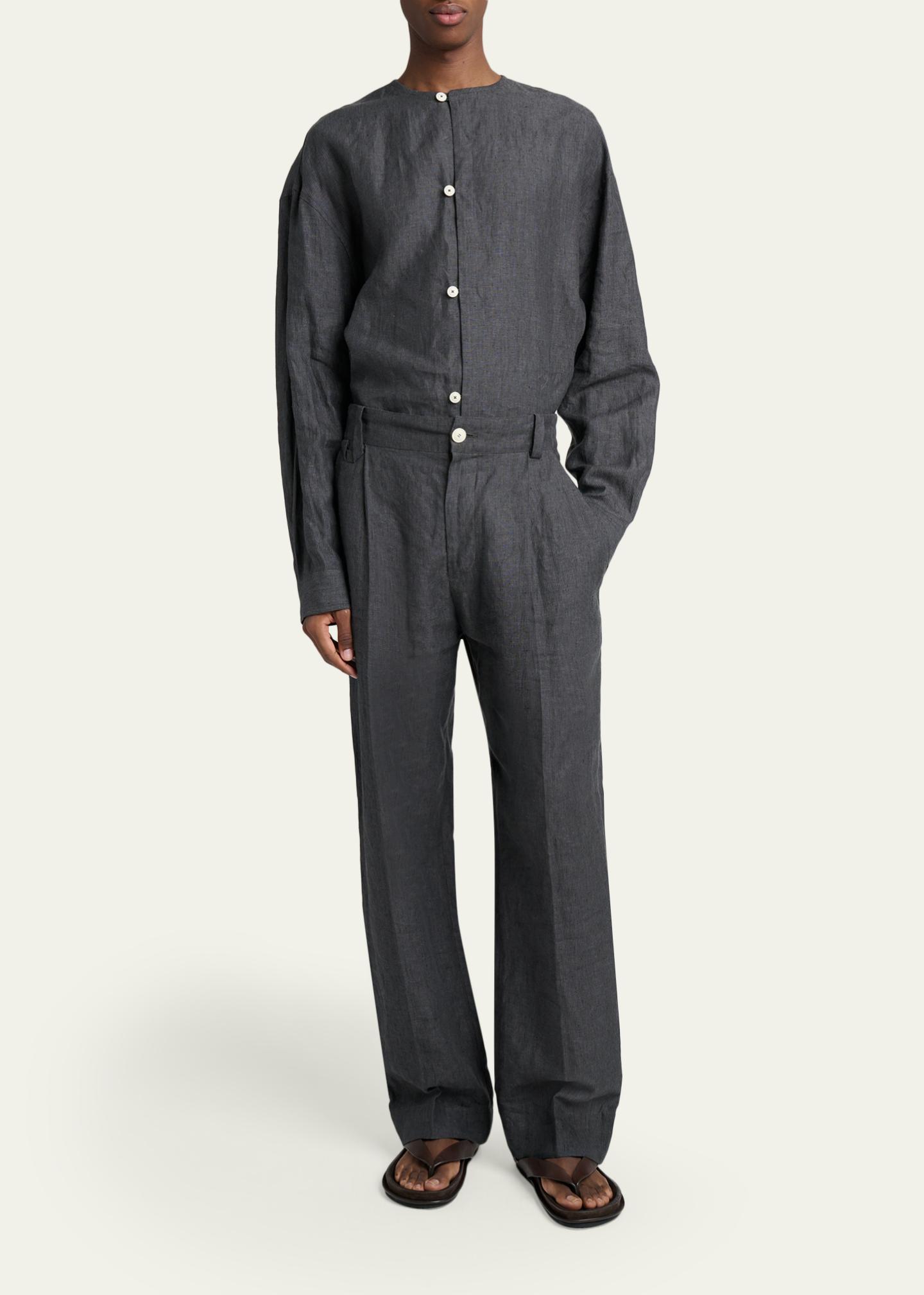 Jacquemus Men's Linen Hairline Stripe Pleated Trousers - Bergdorf