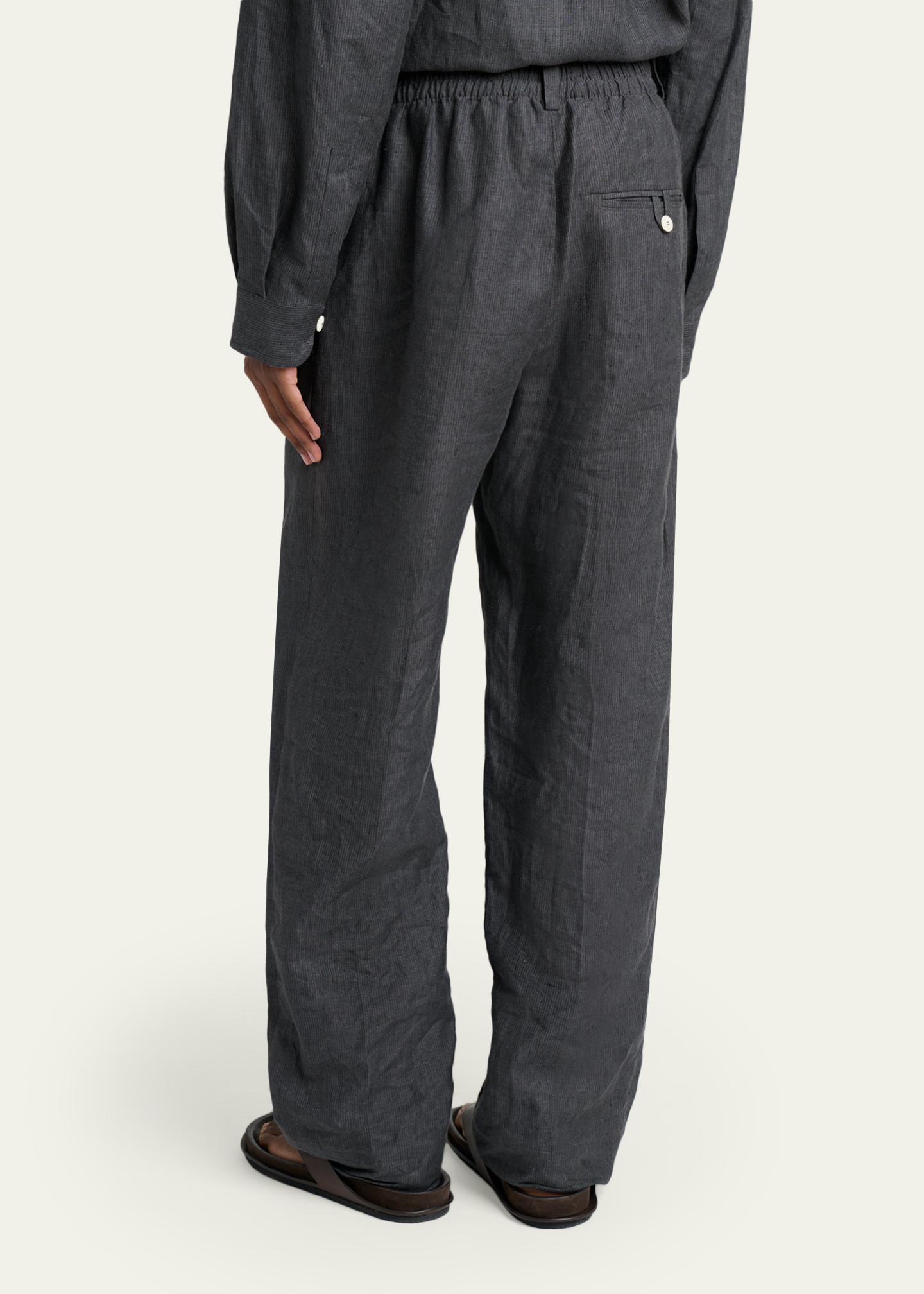 Jacquemus Men's Linen Hairline Stripe Pleated Trousers - Bergdorf