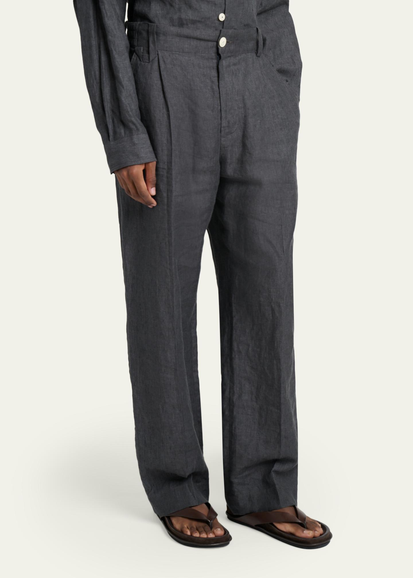 JACQUEMUS スラックス　パンツ　リネン Jacquemus Men's Linen Hairline Stripe Pleated Trousers - Bergdorf