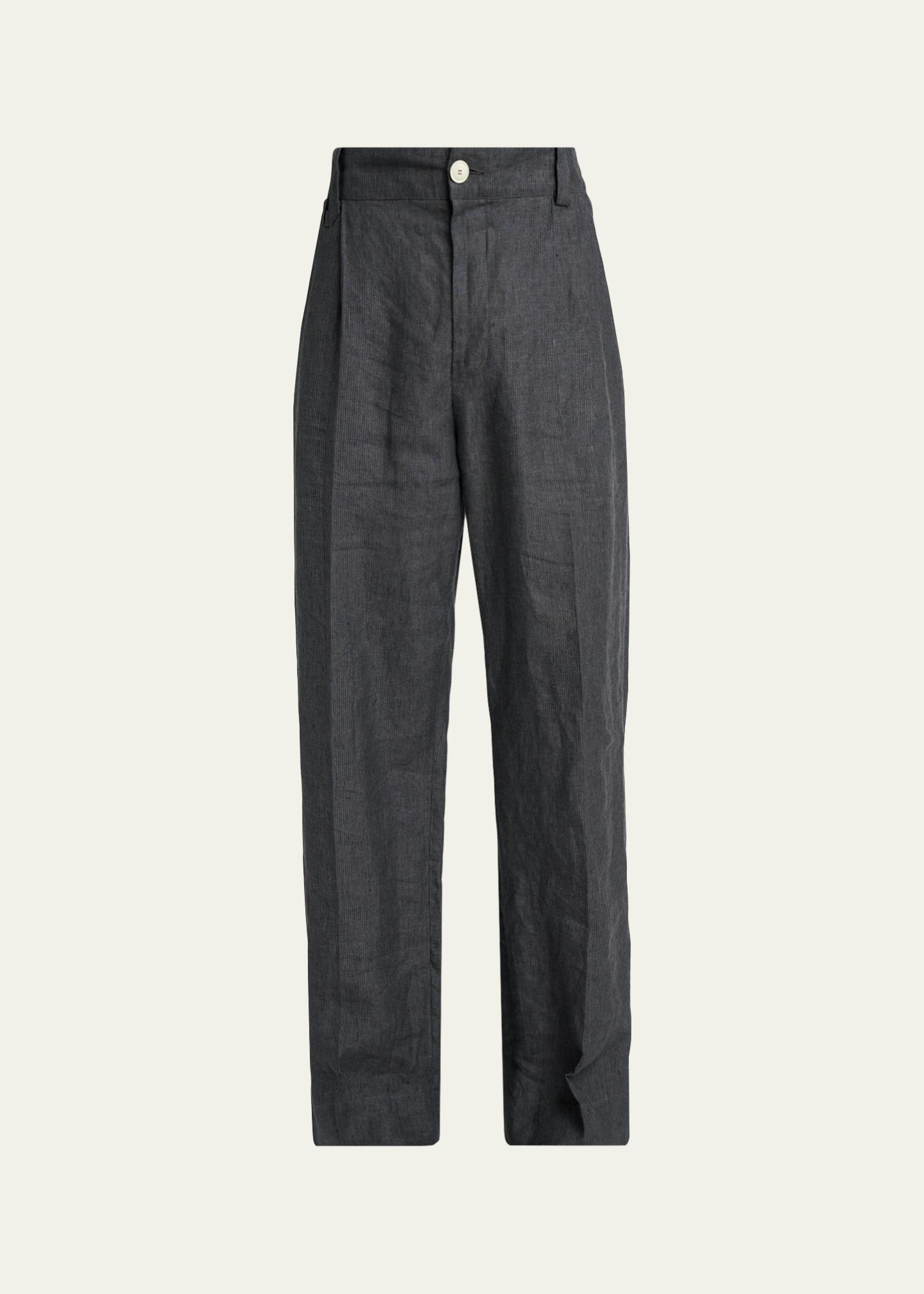 Jacquemus Men's Linen Hairline Stripe Pleated Trousers - Bergdorf