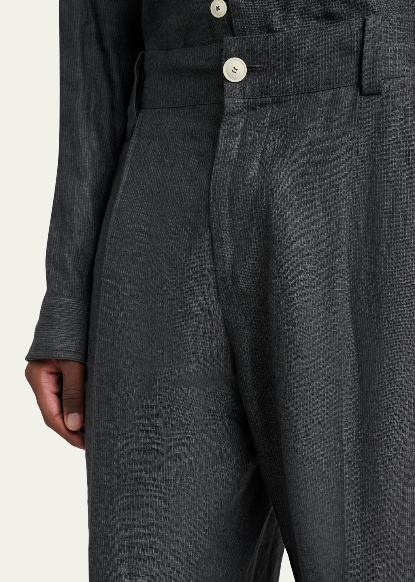 Jacquemus Men's Linen Hairline Stripe Pleated Trousers - Bergdorf