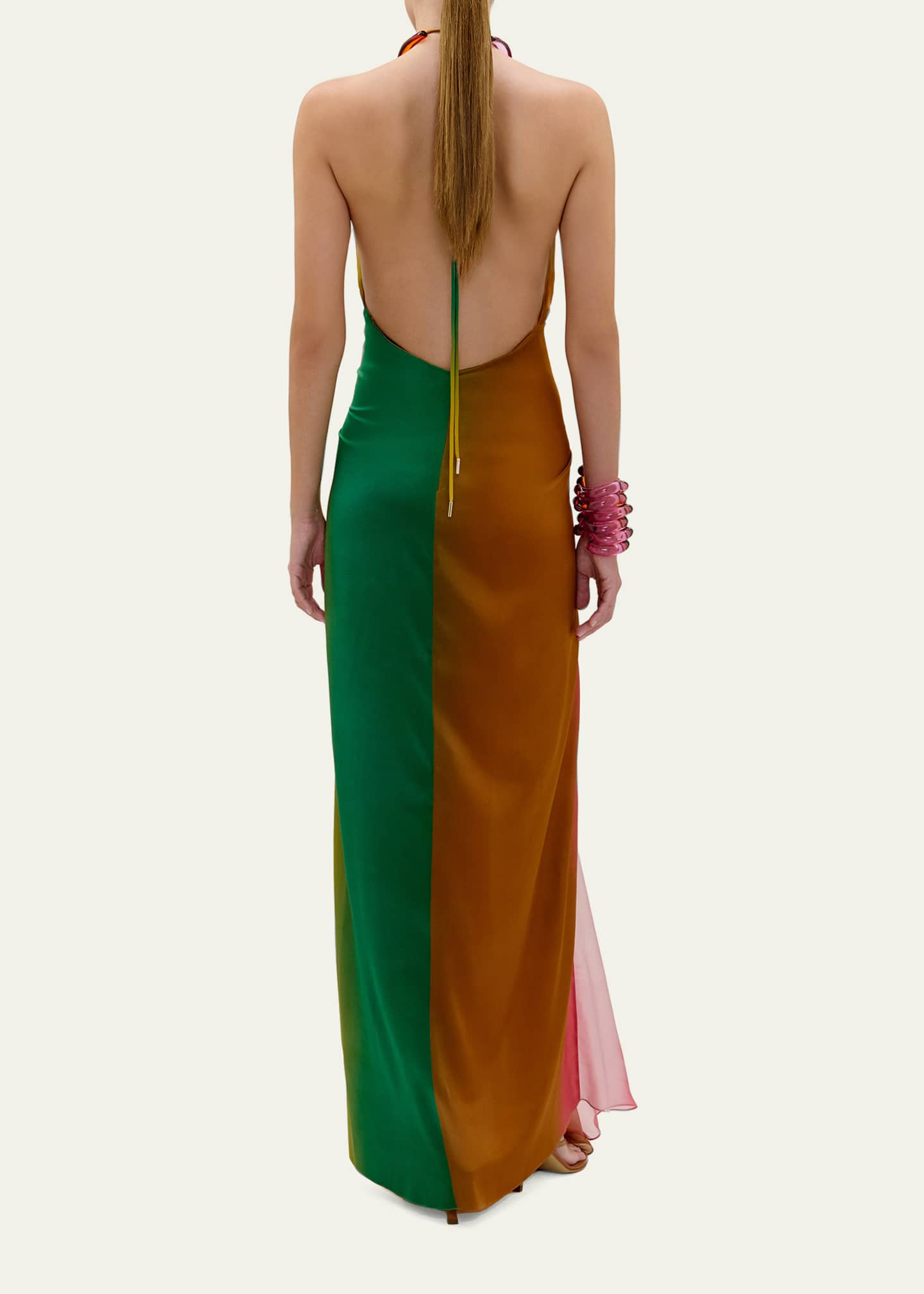 Silvia Tcherassi Dixon Twisted Satin Plunging Halter Maxi Dress