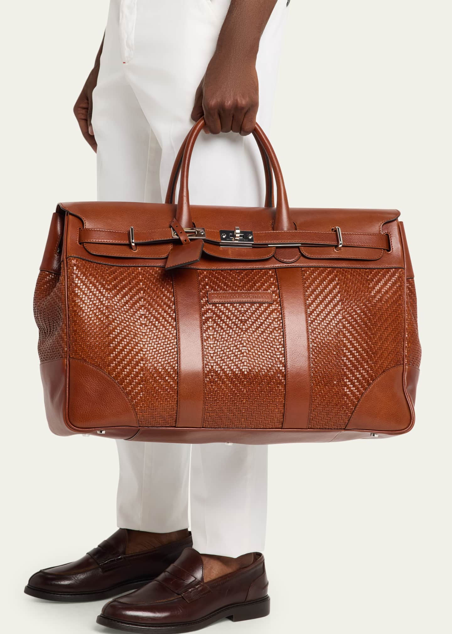 Brunello Cucinelli Men's Braided Leather Duffel Bag - Bergdorf Goodman