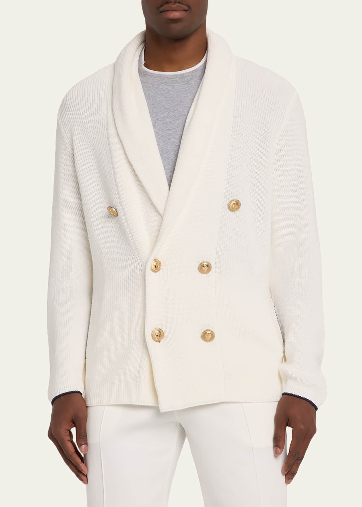 Brunello Cucinelli Men's Cotton Knit Double-Breasted Shawl