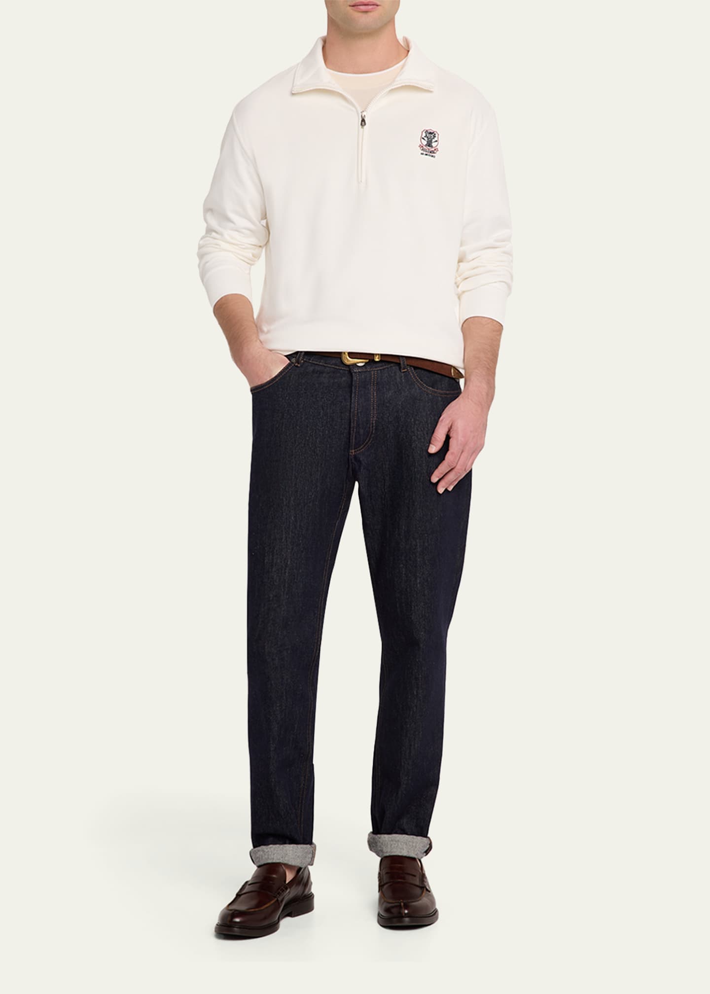 Brunello Cucinelli Men's Cotton-Blend Quarter-Zip Sweatshirt