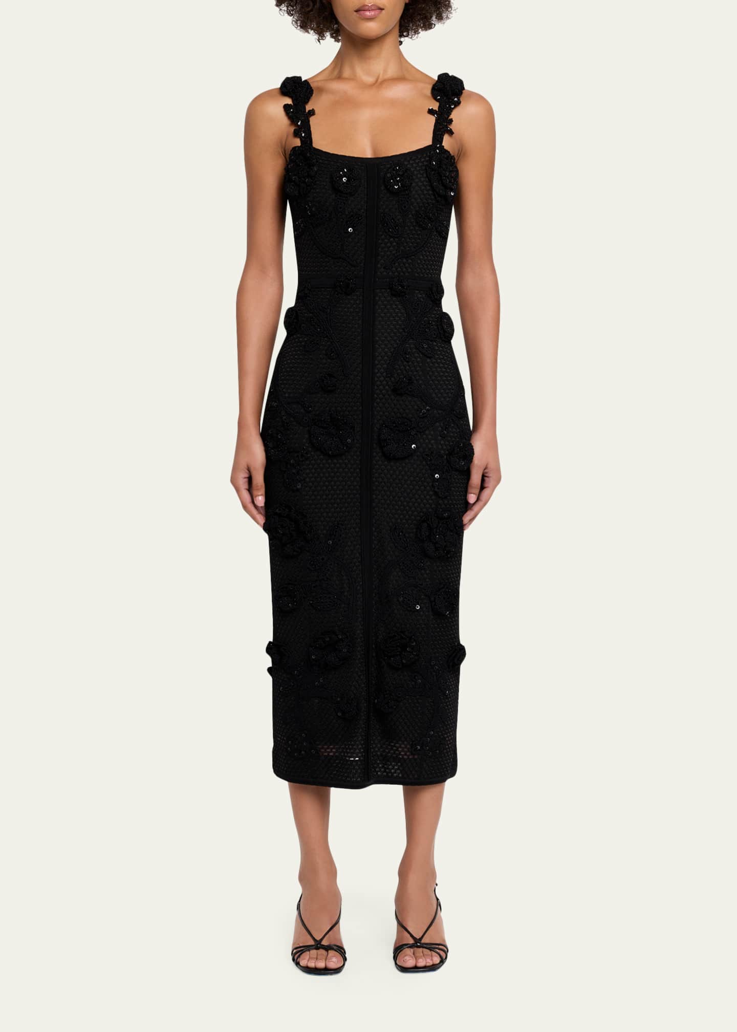 KCH CAROLINA HERRERAワンピース Carolina Herrera Sleeveless Floral Crochet Knit Midi Dress