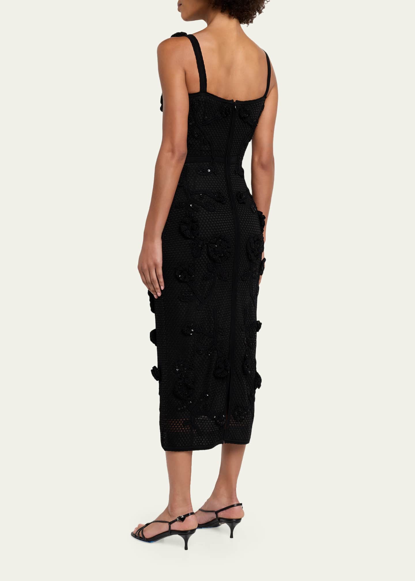 Carolina Herrera Sleeveless Floral Crochet Knit Midi Dress