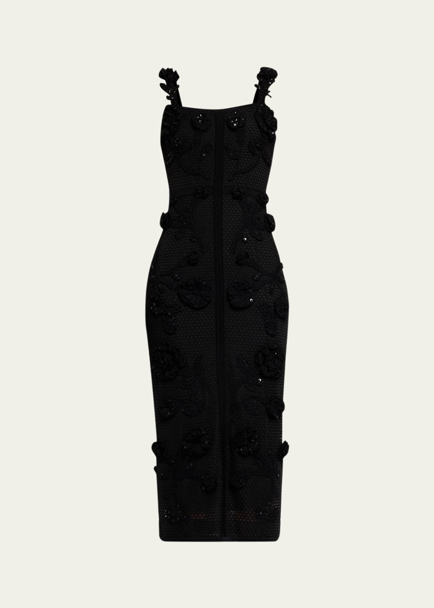 Carolina Herrera Sleeveless Floral Crochet Knit Midi Dress