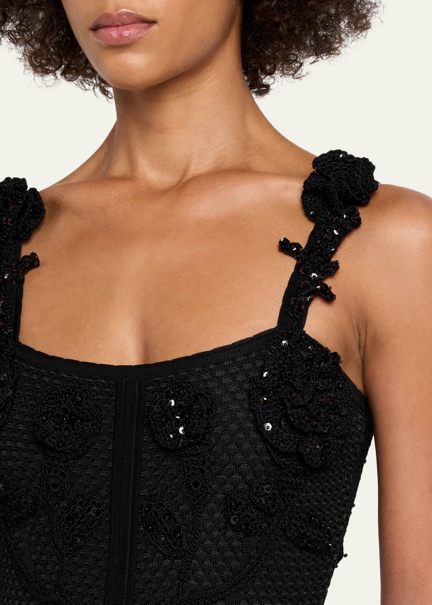 Carolina Herrera Sleeveless Floral Crochet Knit Midi Dress