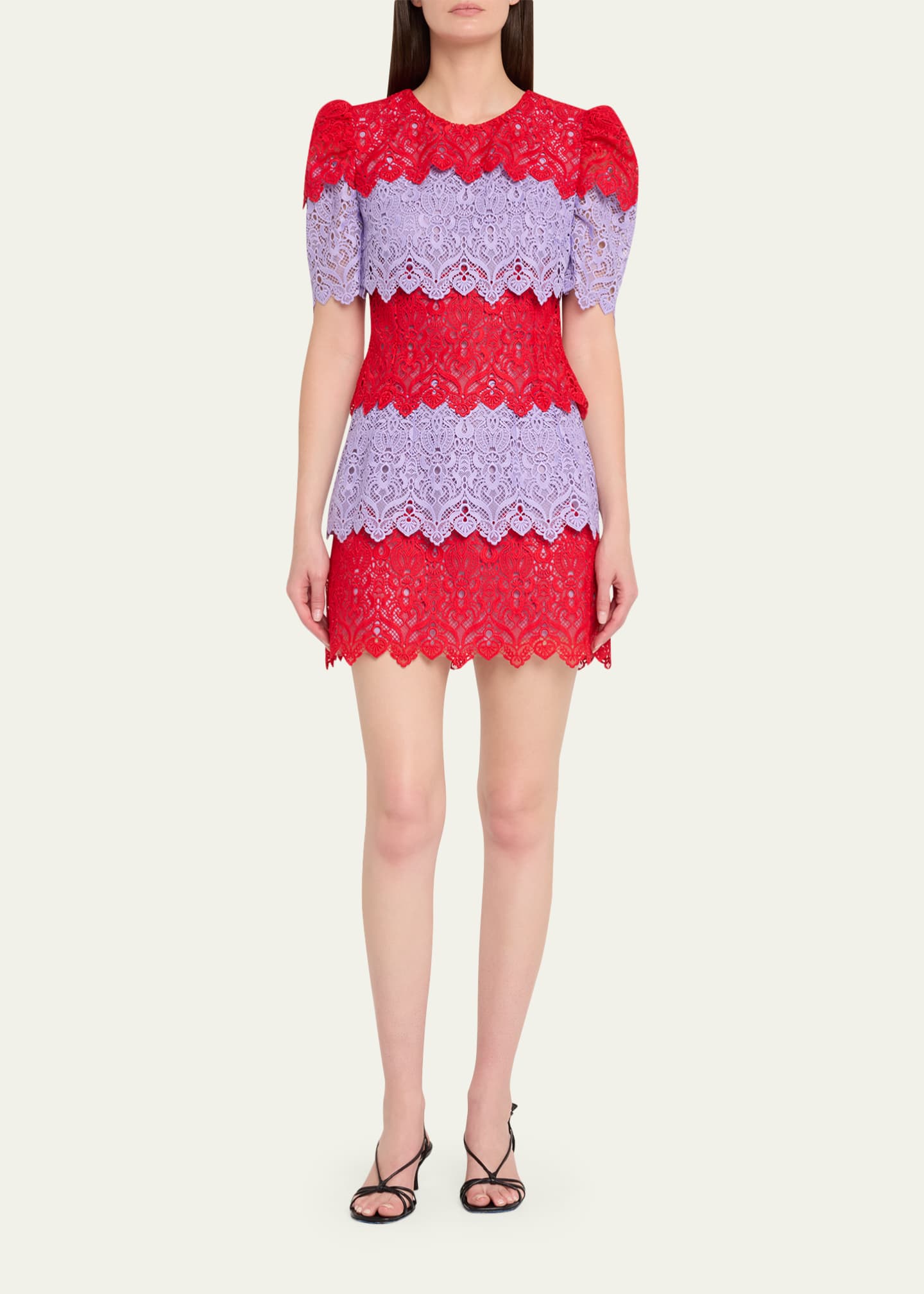 Carolina Herrera Tiered Colorblock Lace Short-Sleeve Mini Dress - Bergdorf  Goodman