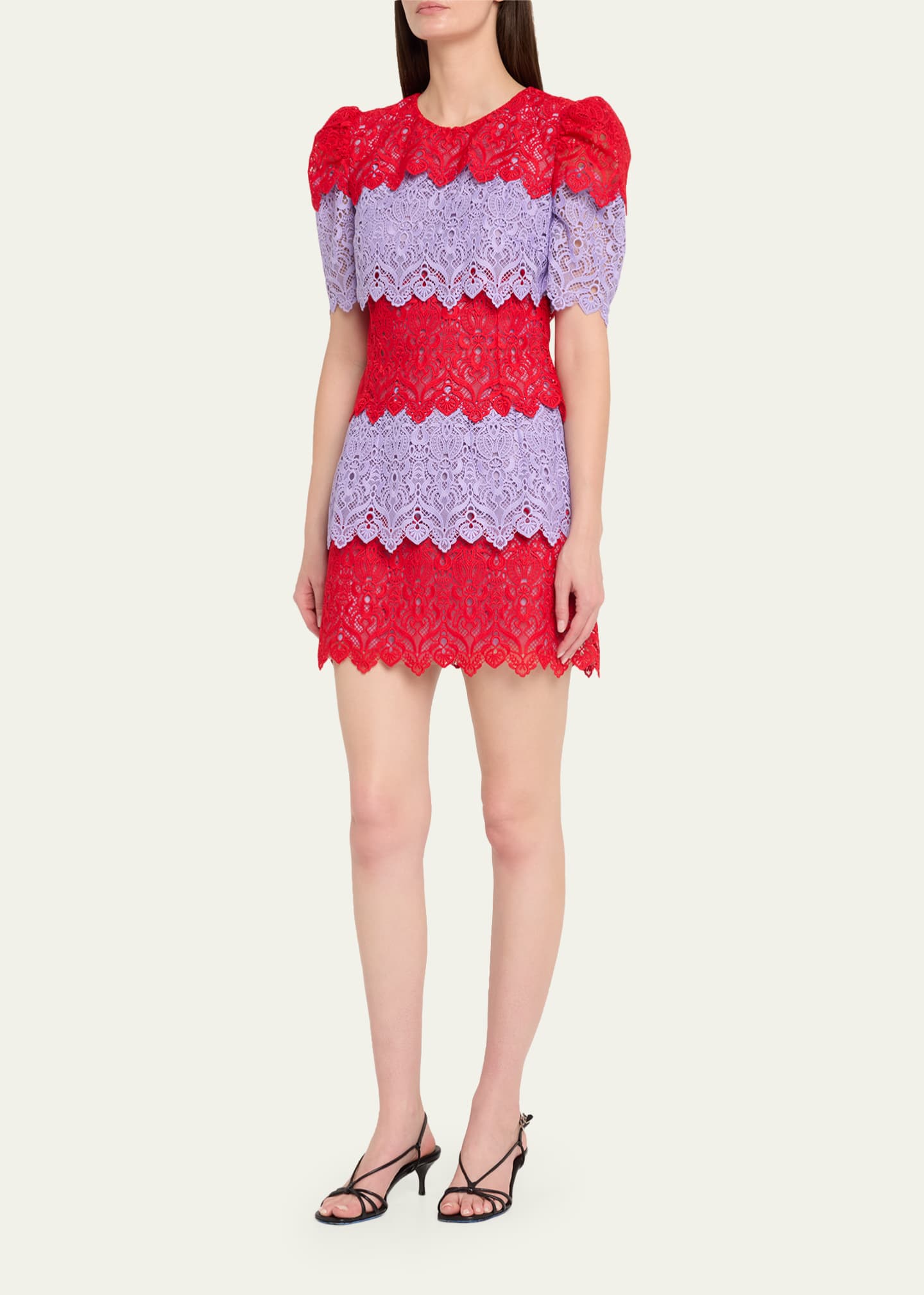 Carolina Herrera Tiered Colorblock Lace Short-Sleeve Mini Dress - Bergdorf  Goodman