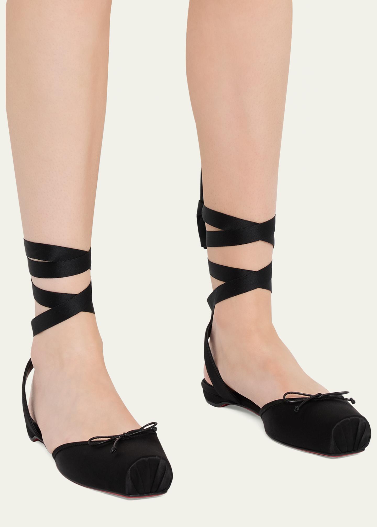 Christian Louboutin Cassia Satin Lace-Up Ballerina Flats