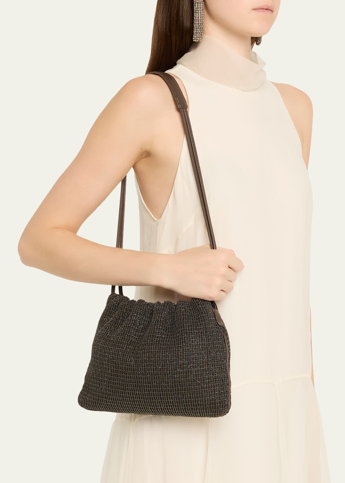 Brunello Cucinelli 3D Monili Net Embroidered Pochette Bag in