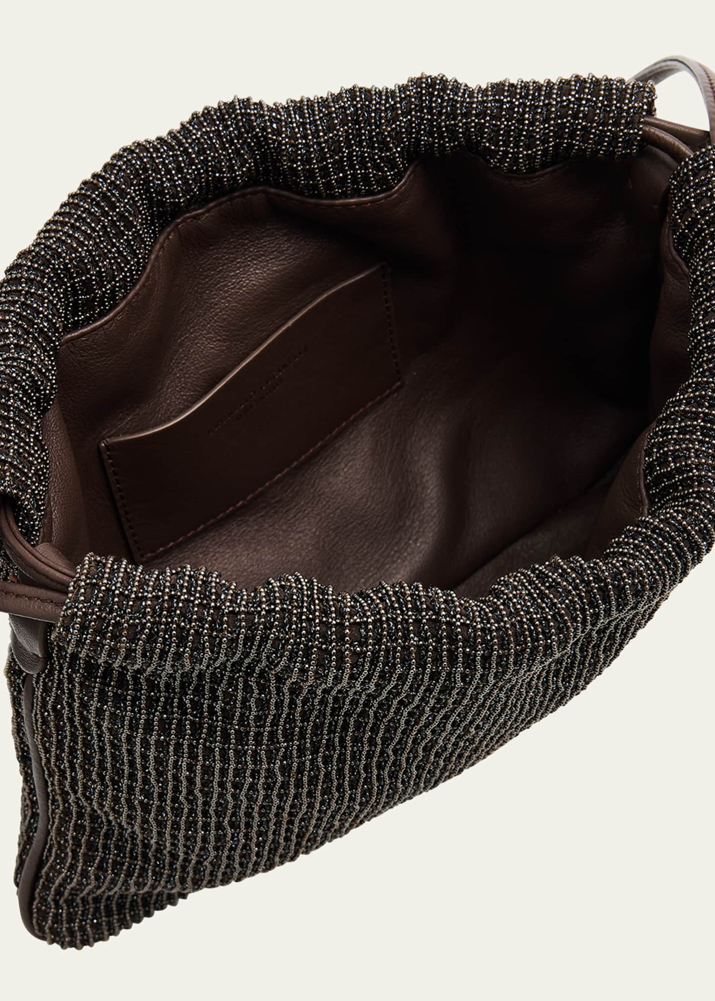 BRUNELLO CUCINELLI 未使用レザーポーチバック Brunello Cucinelli 3D Monili Net Embroidered Pochette Bag in