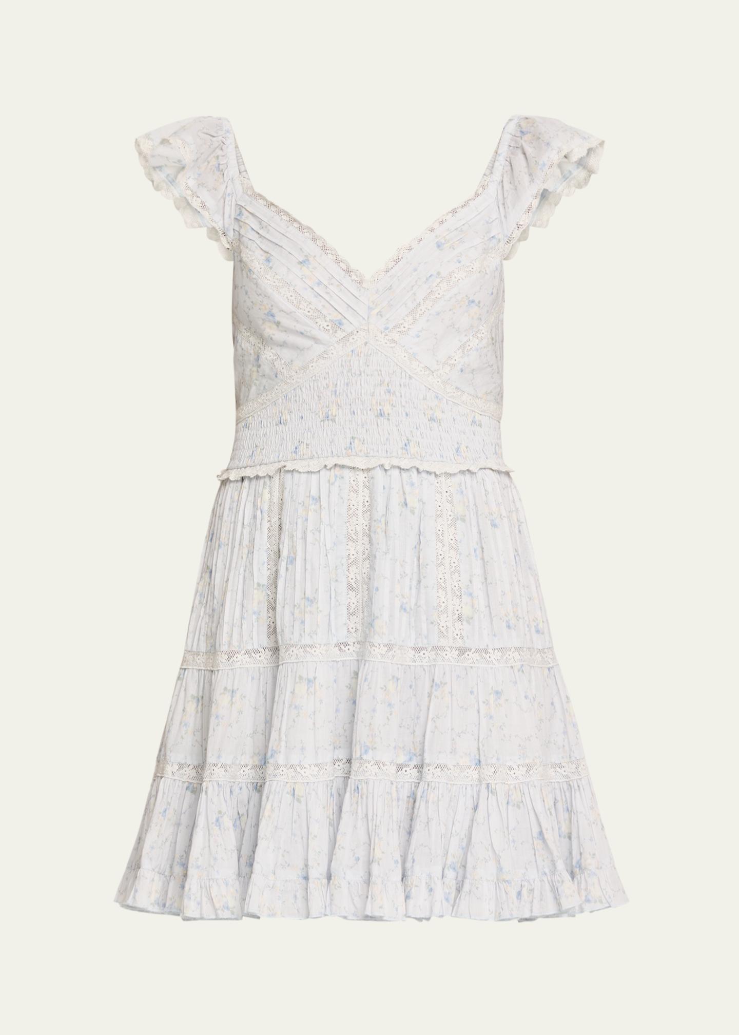 Presline Floral Wreath Print Mini Dress Snowdrop Blue / S