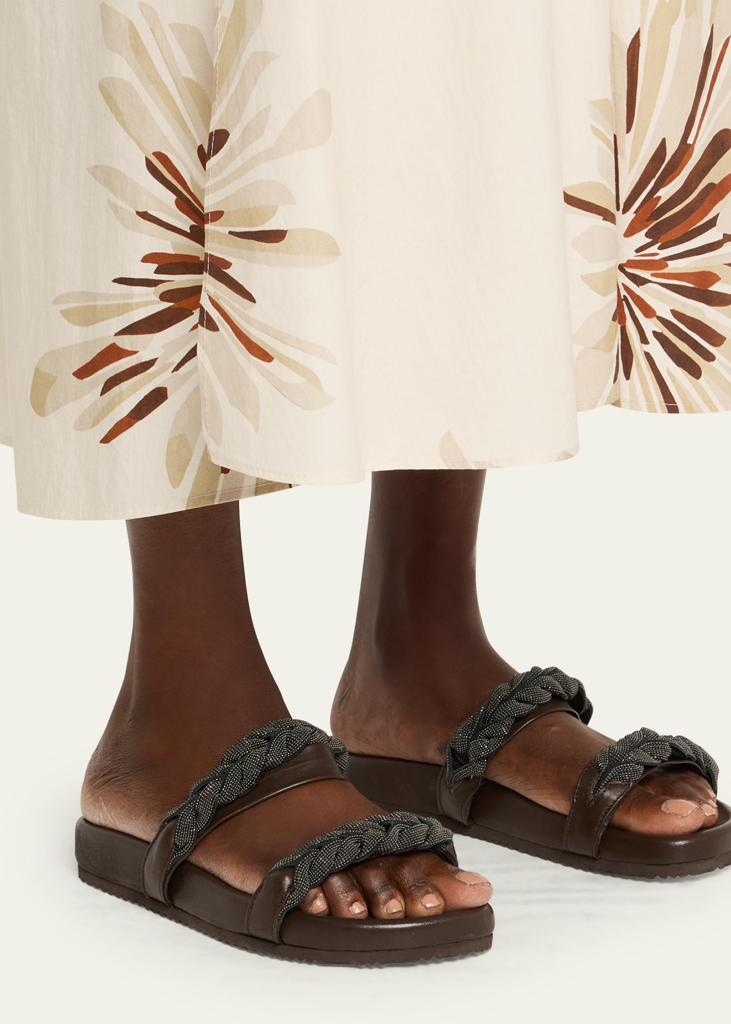 Brunello Cucinelli Braided Monili Leather Slide Sandals - Bergdorf