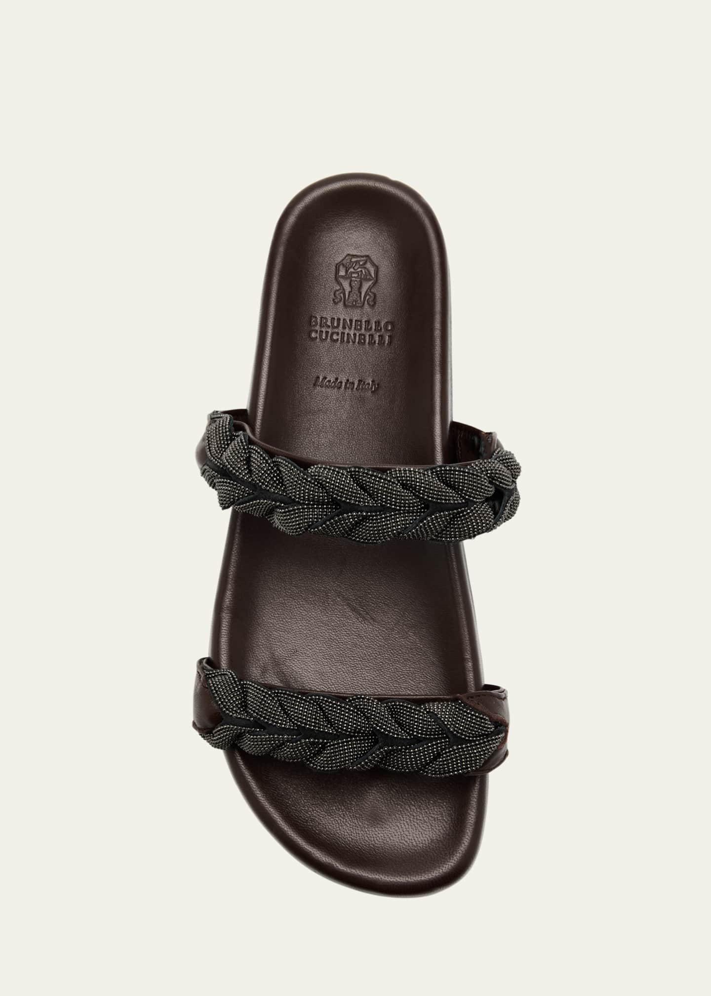 Brunello Cucinelli Braided Monili Leather Slide Sandals - Bergdorf