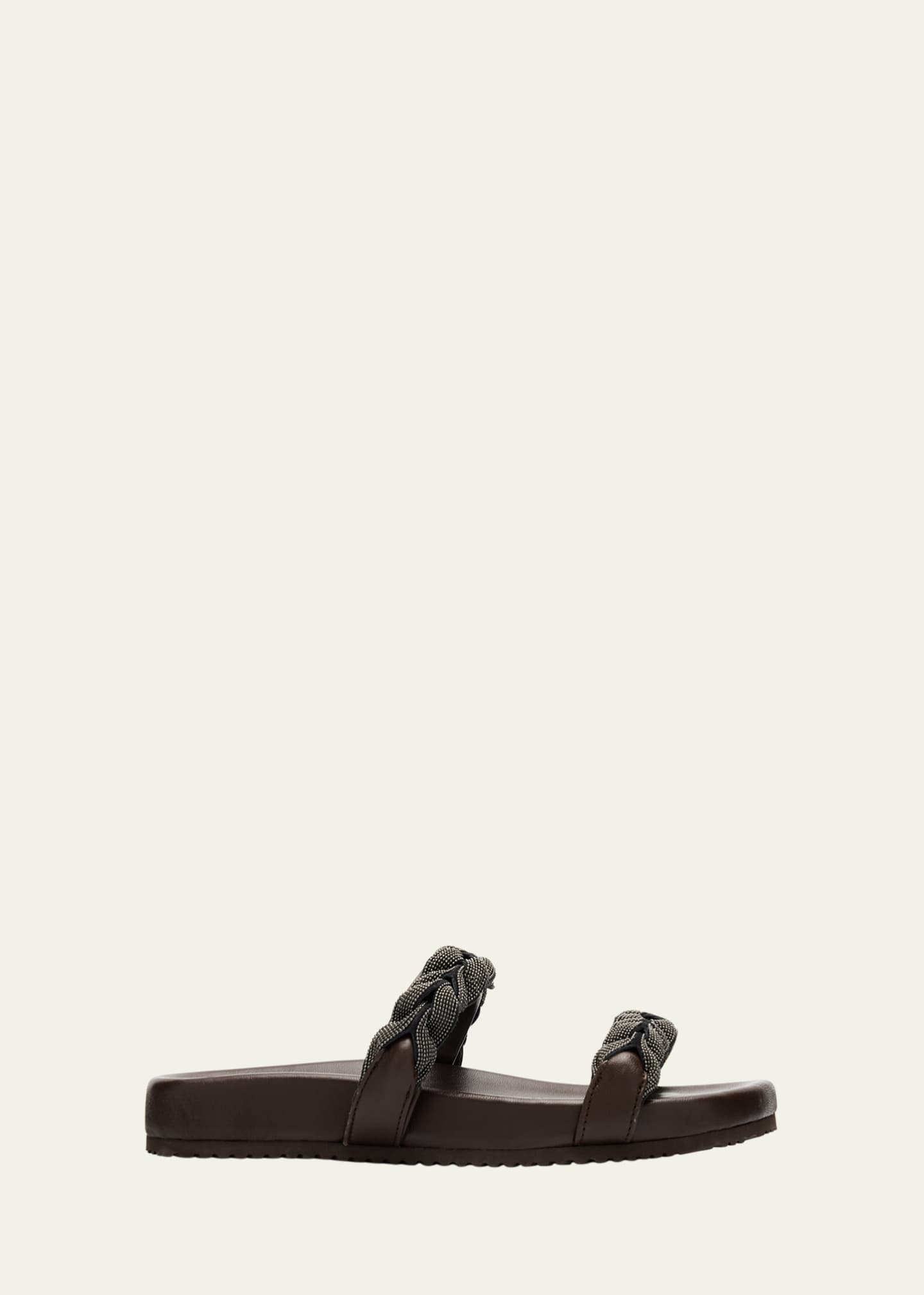 Brunello Cucinelli Braided Monili Leather Slide Sandals - Bergdorf