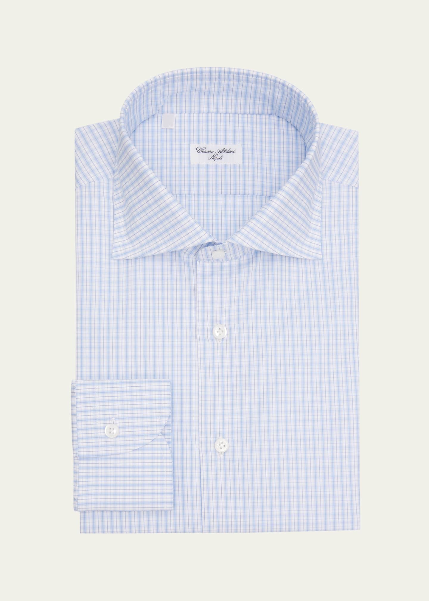 attolini dress shirts Cesare Attolini Men's Grid-Check Cotton Dress Shirt, Pink Blue, Men's, 40 Eu (15.75 Us), Shirts Tops Formal & Evening Dress Shirts