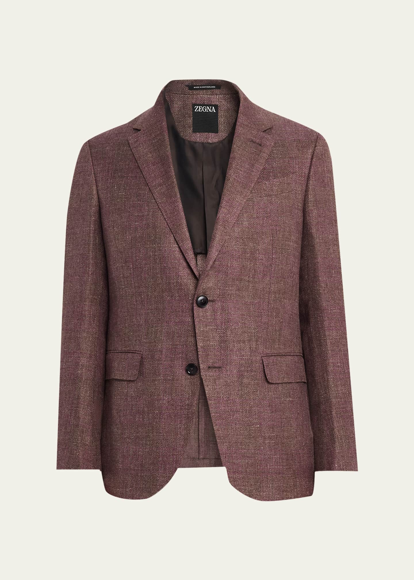 ZEGNA Men's Linen-Blend Grid Check Single-Breasted Sport Coat