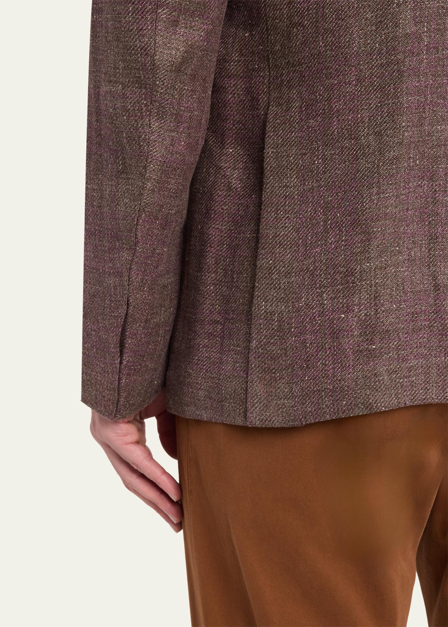 ZEGNA Men's Linen-Blend Grid Check Single-Breasted Sport Coat