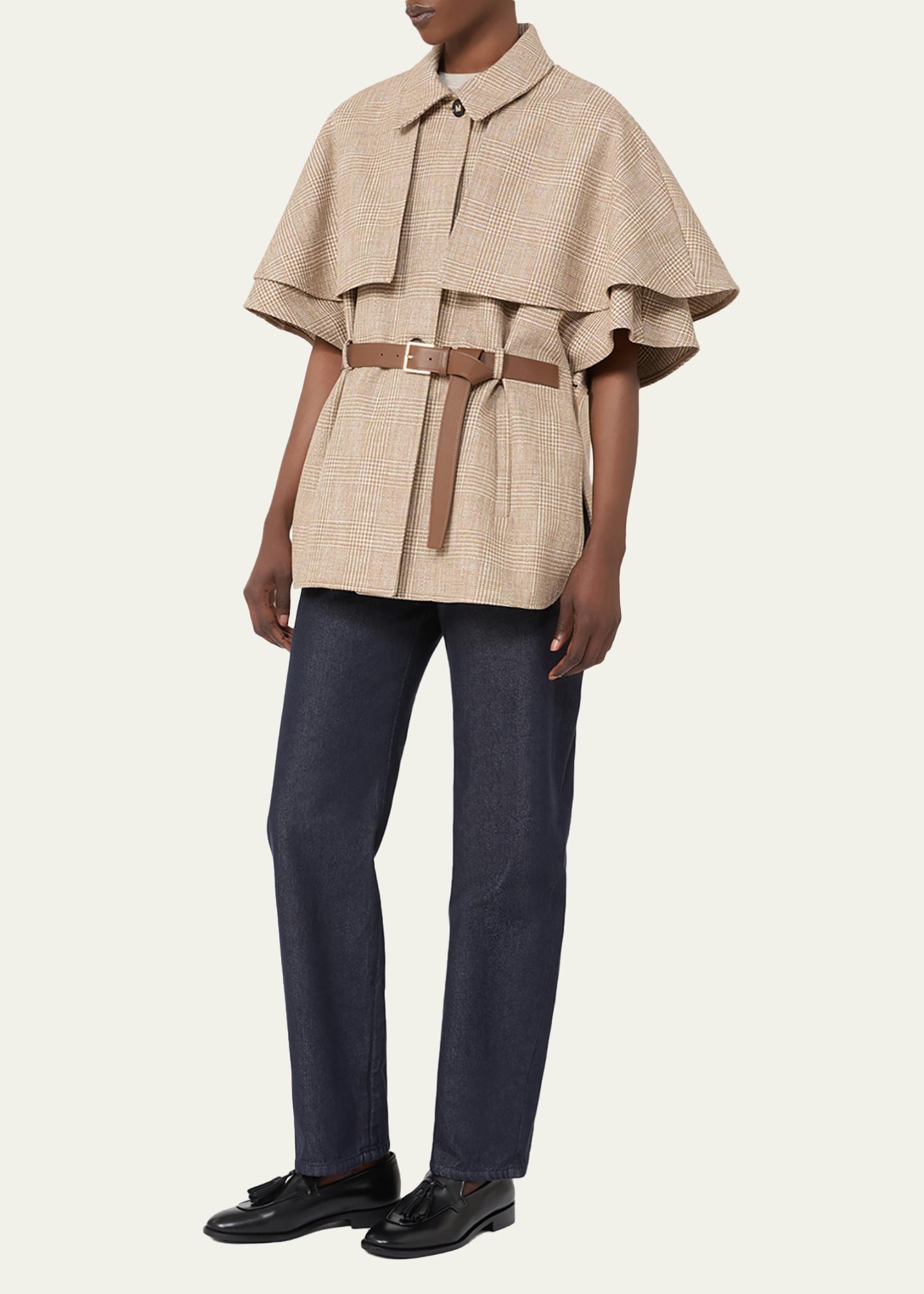 Max Mara Glen Plaid Cotton Cloak with Leather Belt - Bergdorf Goodman