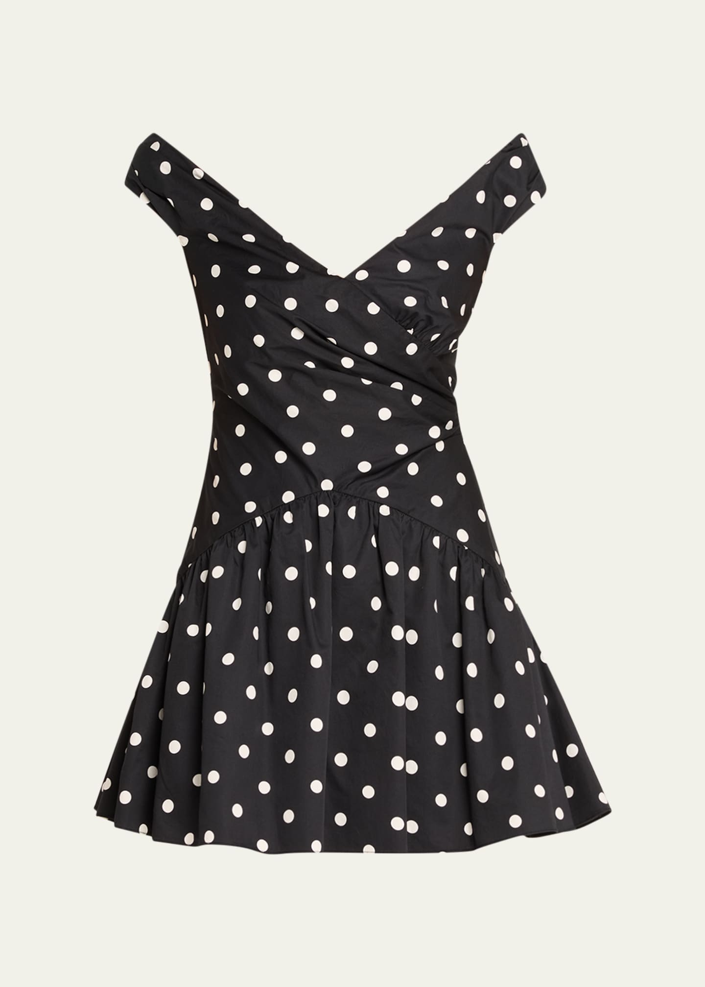 off the shoulder black and white polka dot dress Miss Circle Women's Edeline Polka Dot Off-shoulder Pleated Mini Dress - White