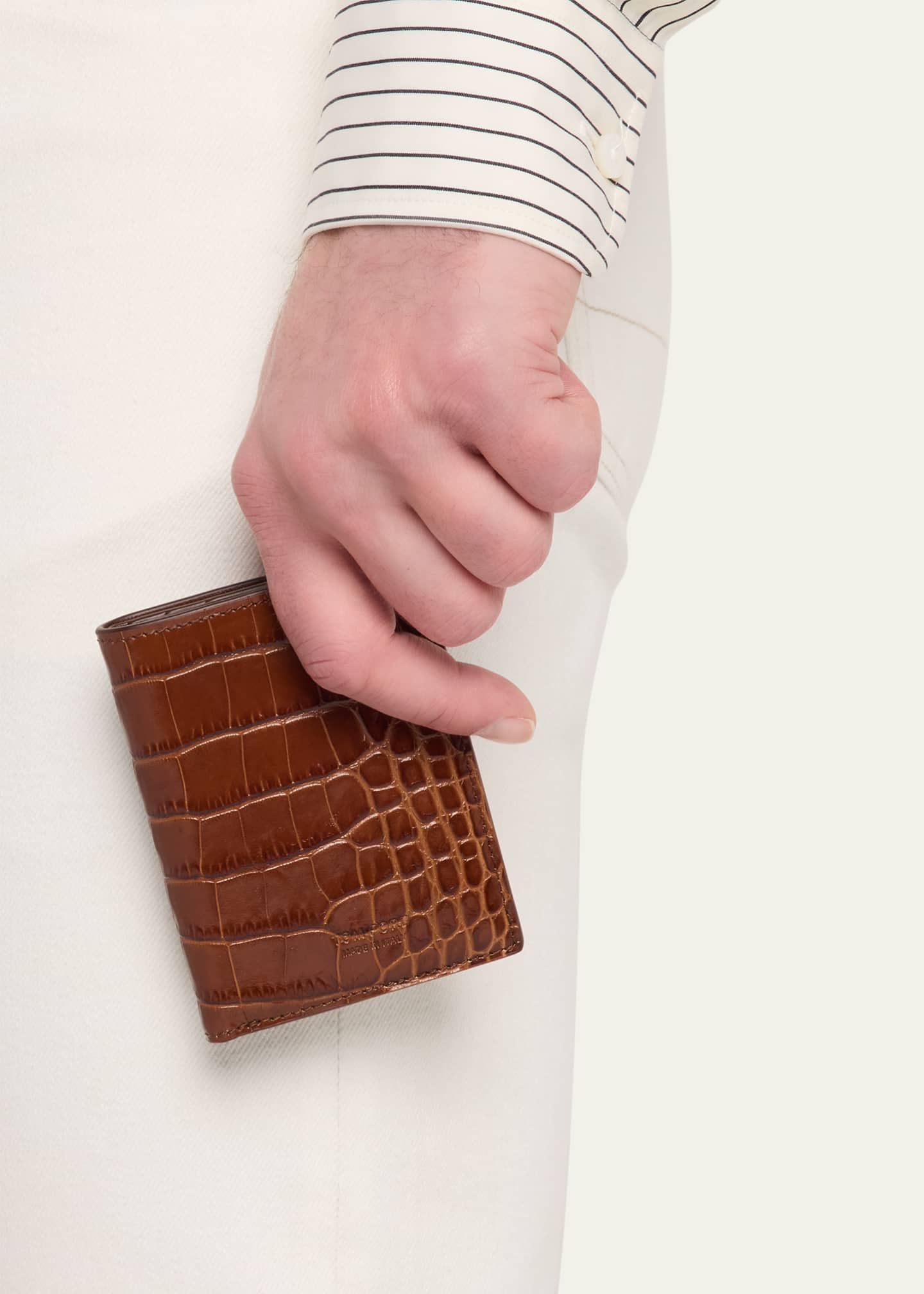 TOM FORD Men's Croc-Embossed Leather Folding Card Holder