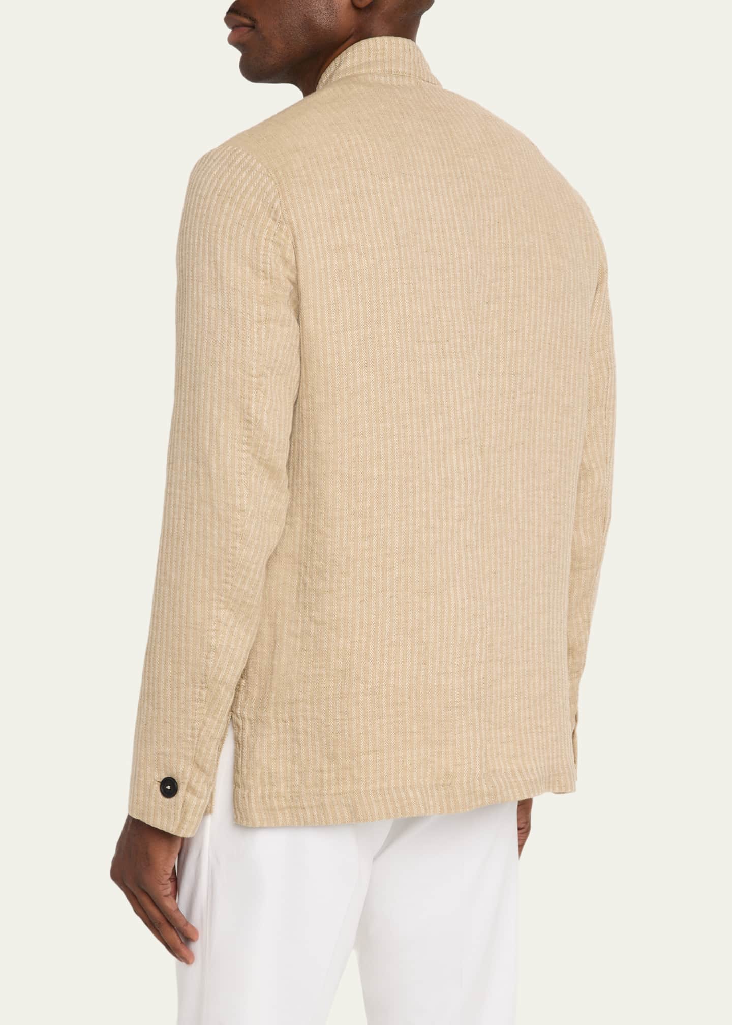 Massimo Alba Men's Linen and Cotton Band-Collar Stripe Jacket