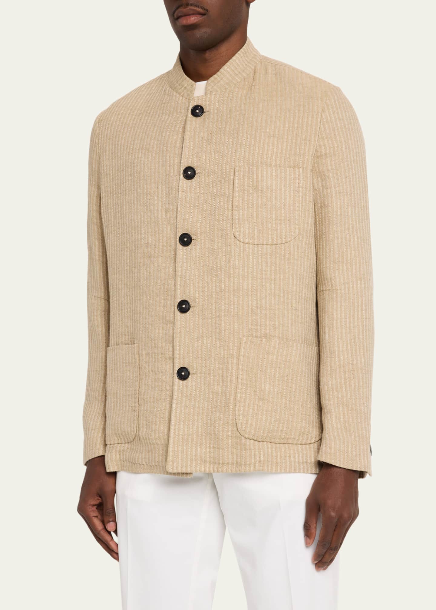 Massimo Alba Men's Linen and Cotton Band-Collar Stripe Jacket