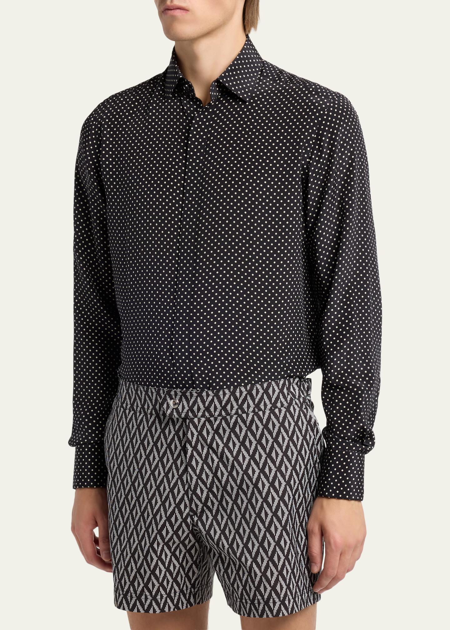TOM FORD Men's Lyocell Polka Dot French Cuff Sport Shirt - Bergdorf Goodman