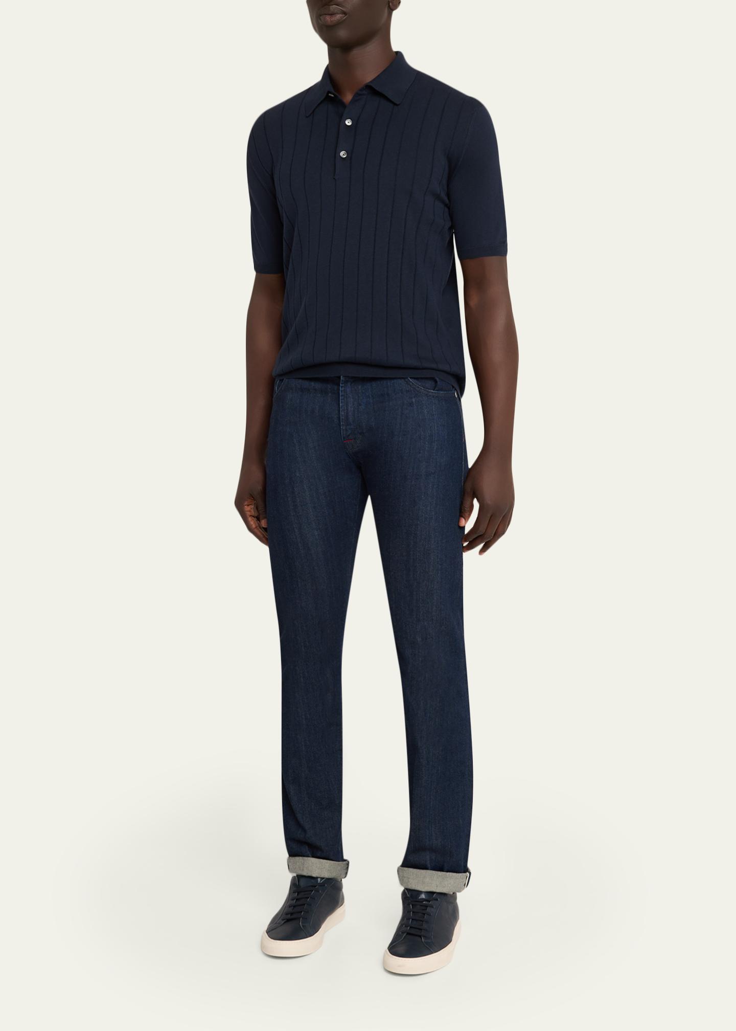 Kiton Men's Wide Rib Sea Island Cotton Polo Sweater - Bergdorf Goodman