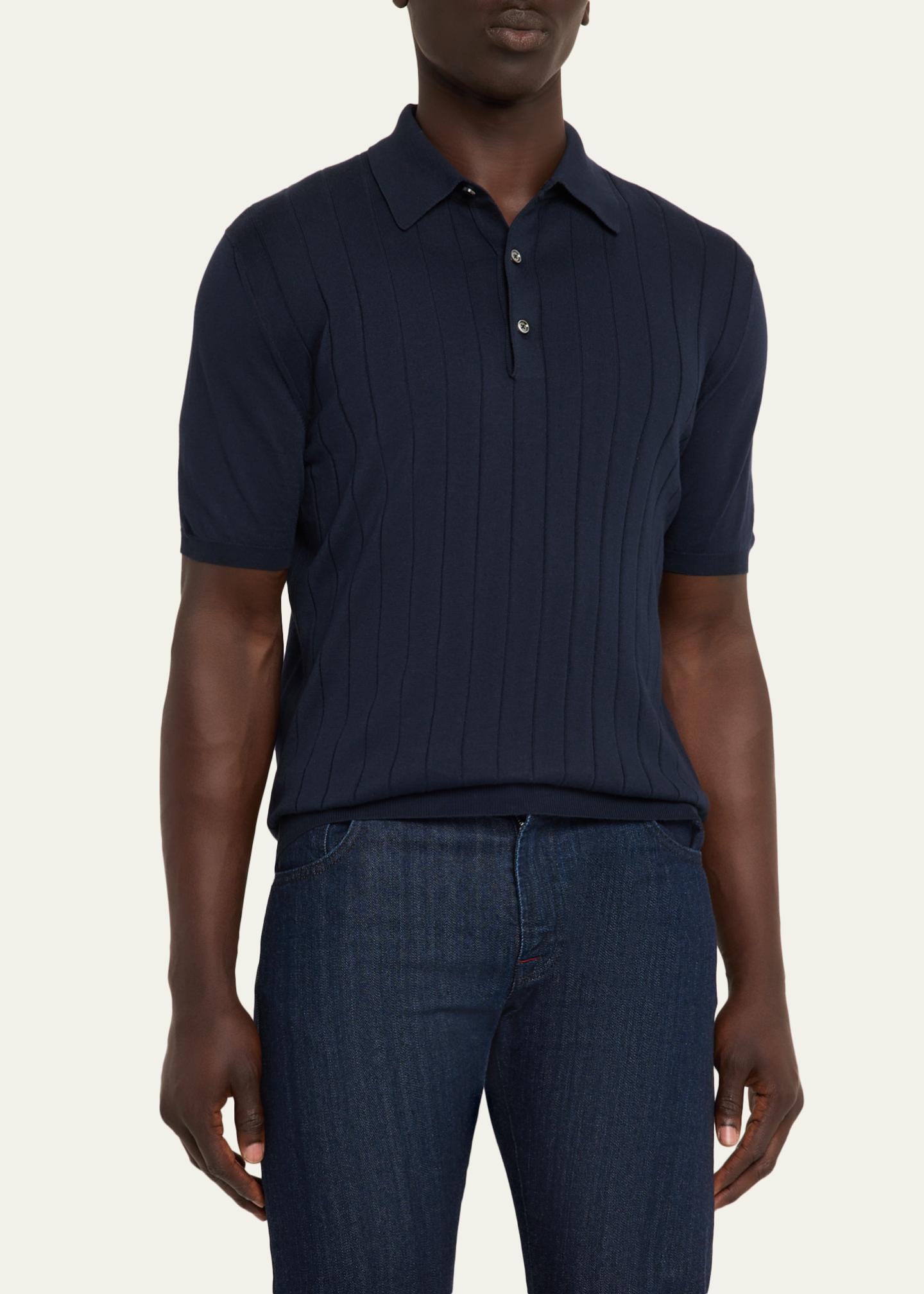 Kiton Men's Wide Rib Sea Island Cotton Polo Sweater - Bergdorf Goodman