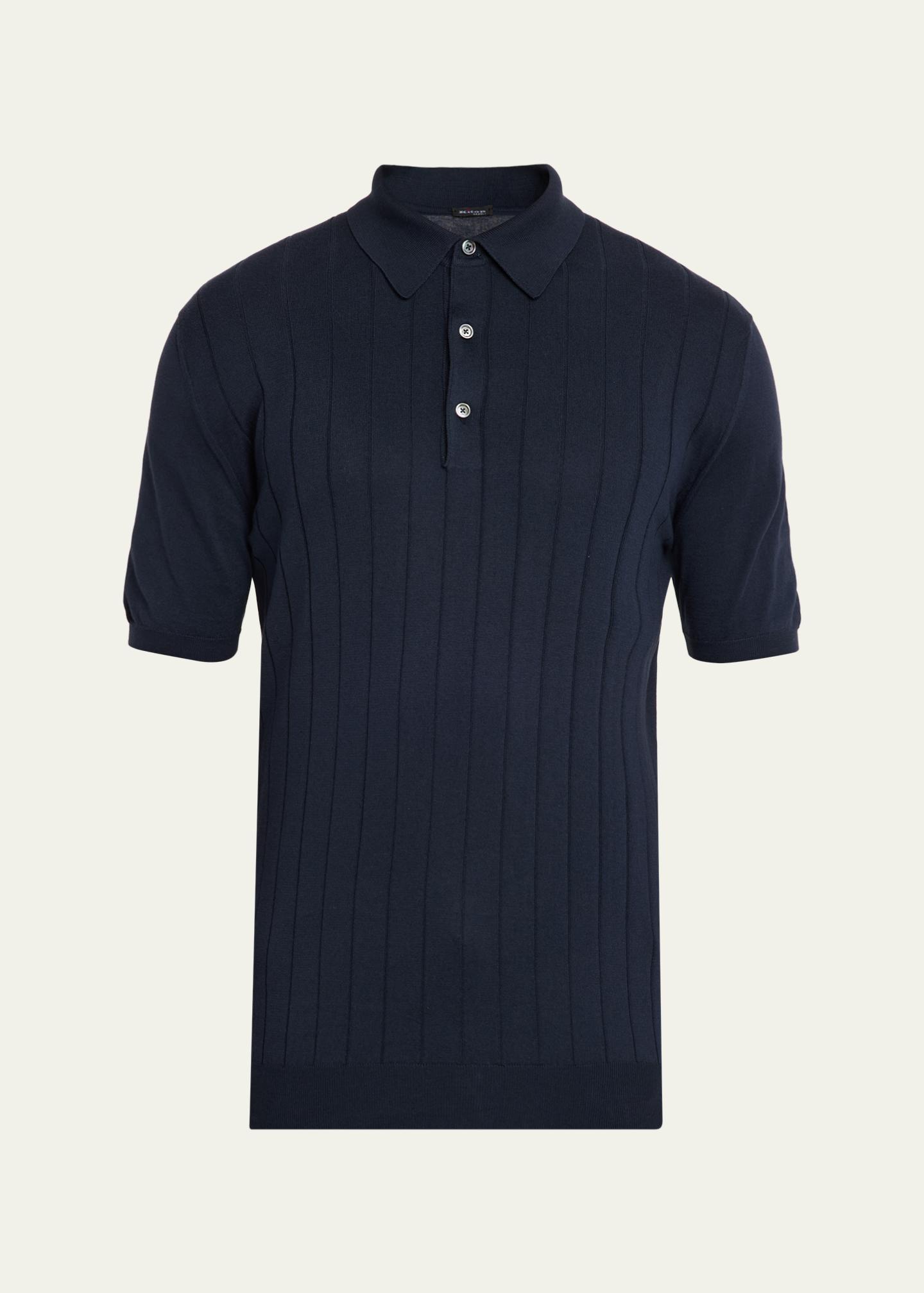 Kiton Men's Wide Rib Sea Island Cotton Polo Sweater - Bergdorf Goodman