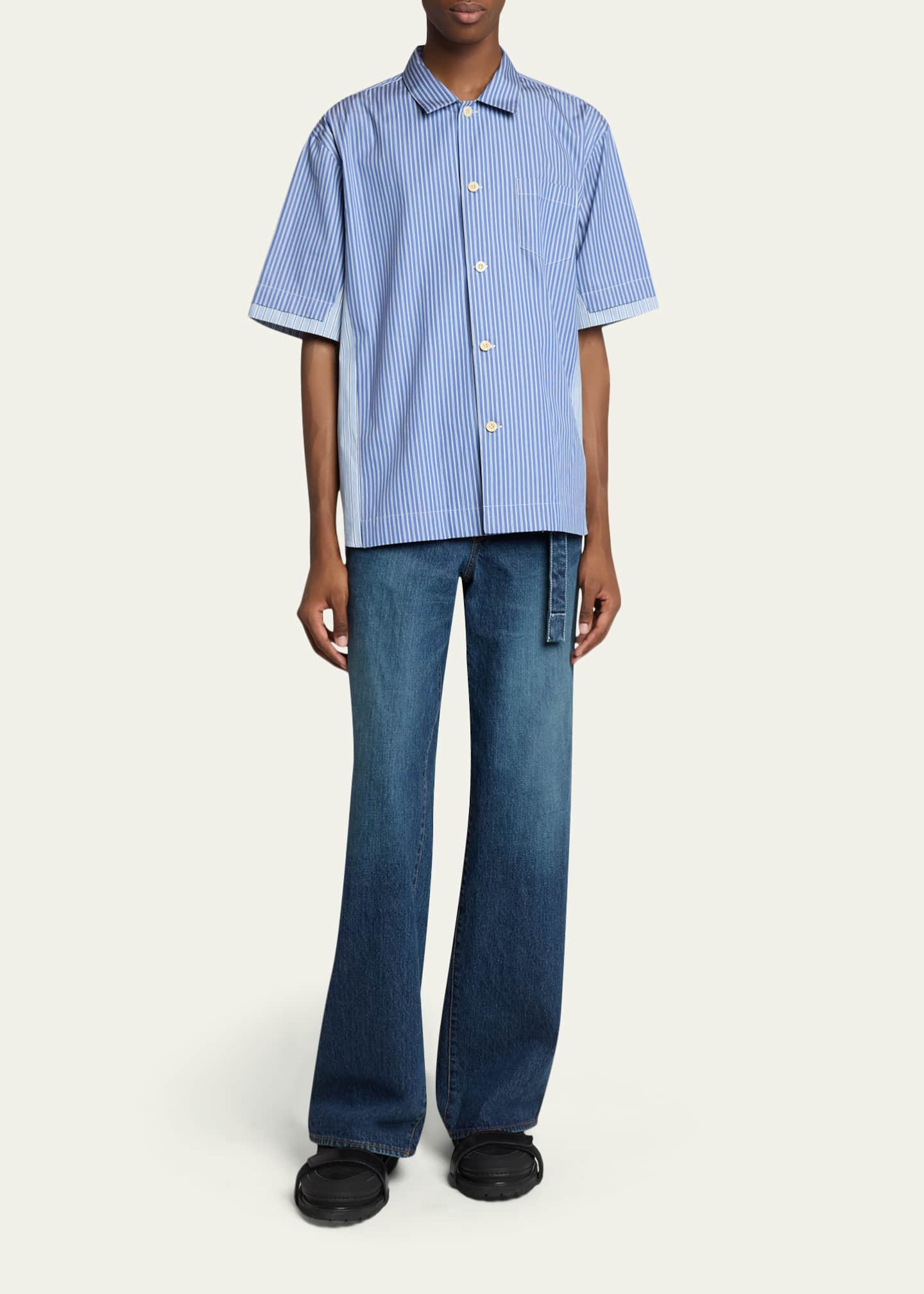 SACAI Men's Colorblock Striped Poplin Short-Sleeve Sport Shirt