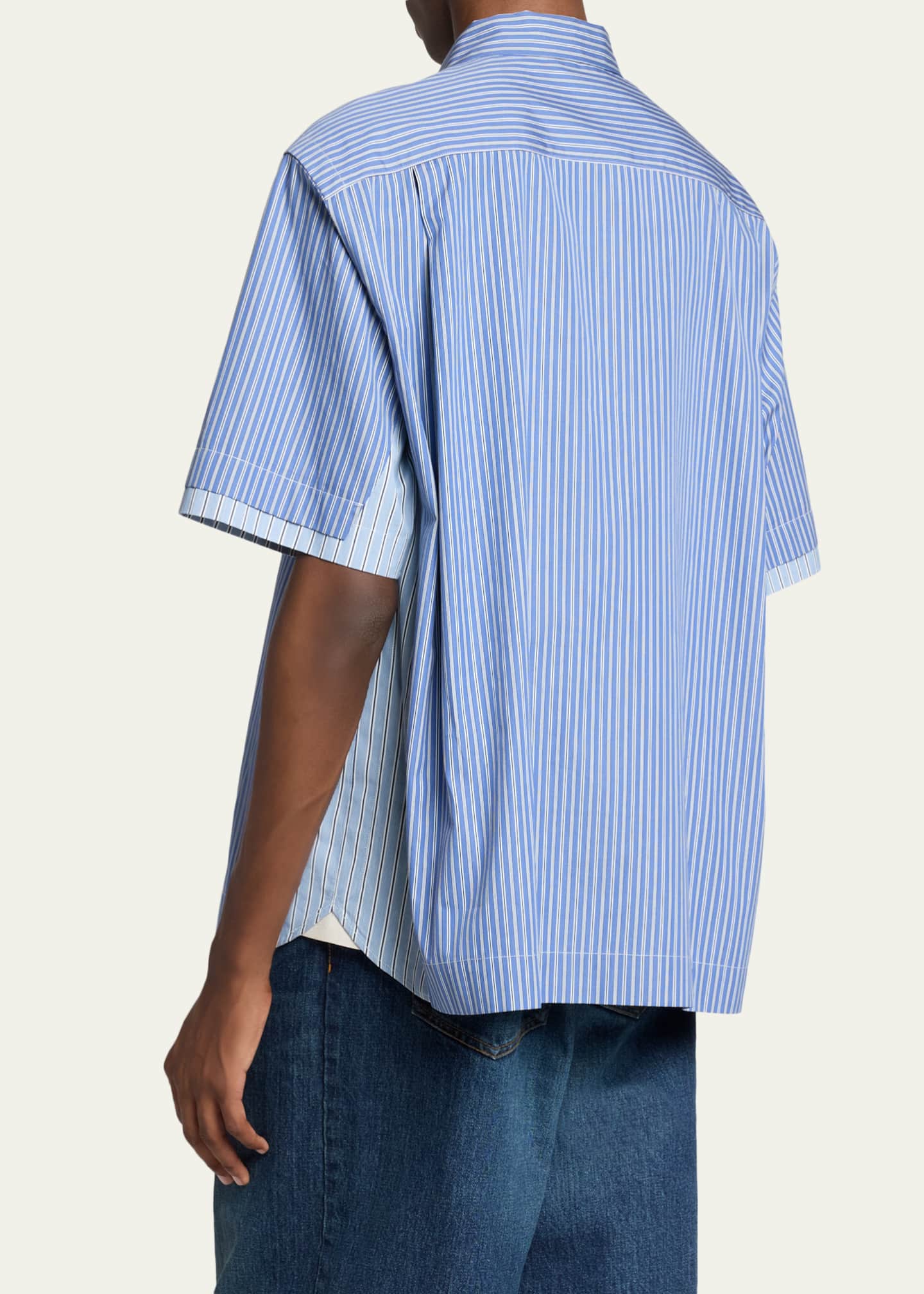 SACAI Men's Colorblock Striped Poplin Short-Sleeve Sport Shirt