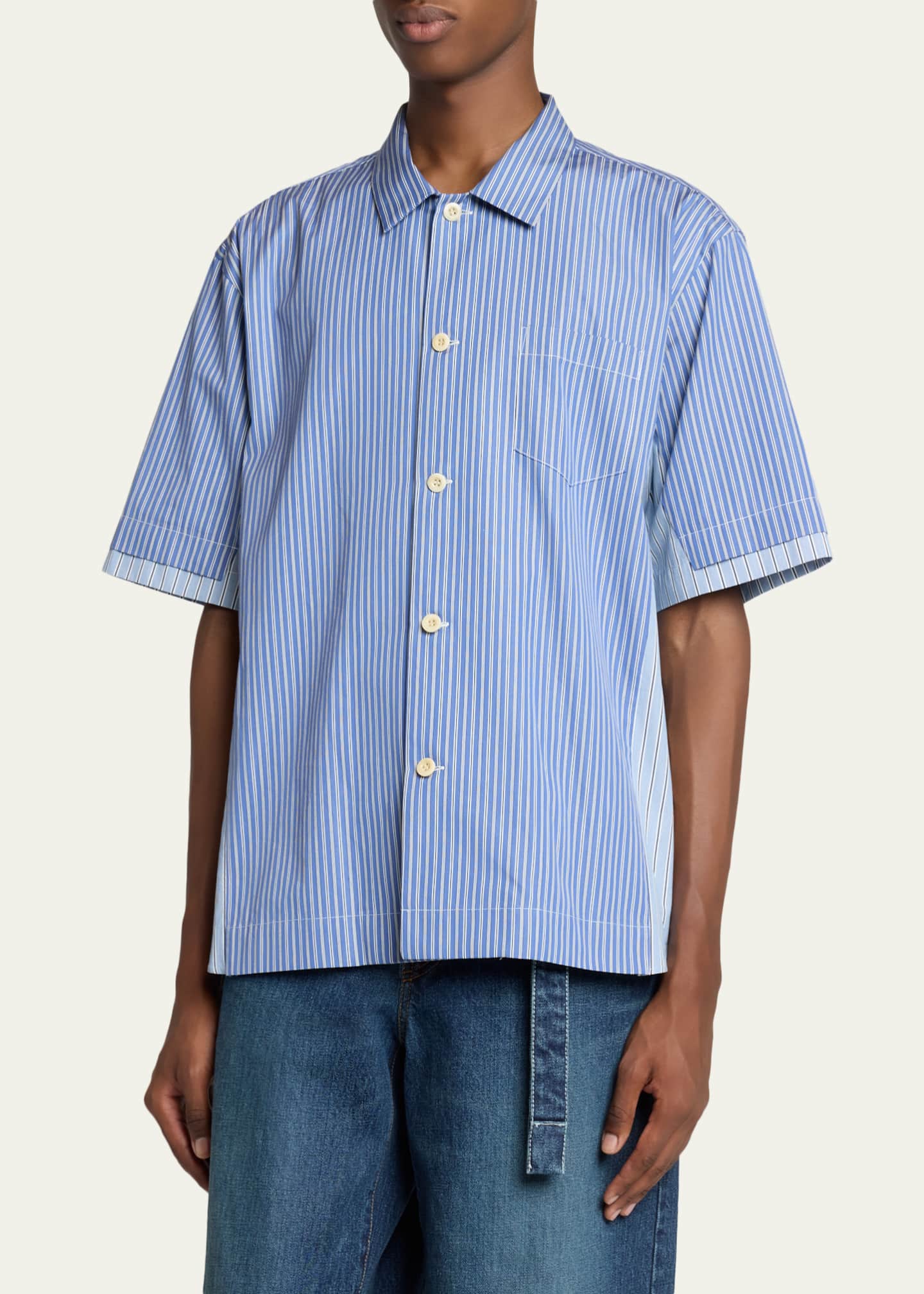 SACAI Men's Colorblock Striped Poplin Short-Sleeve Sport Shirt