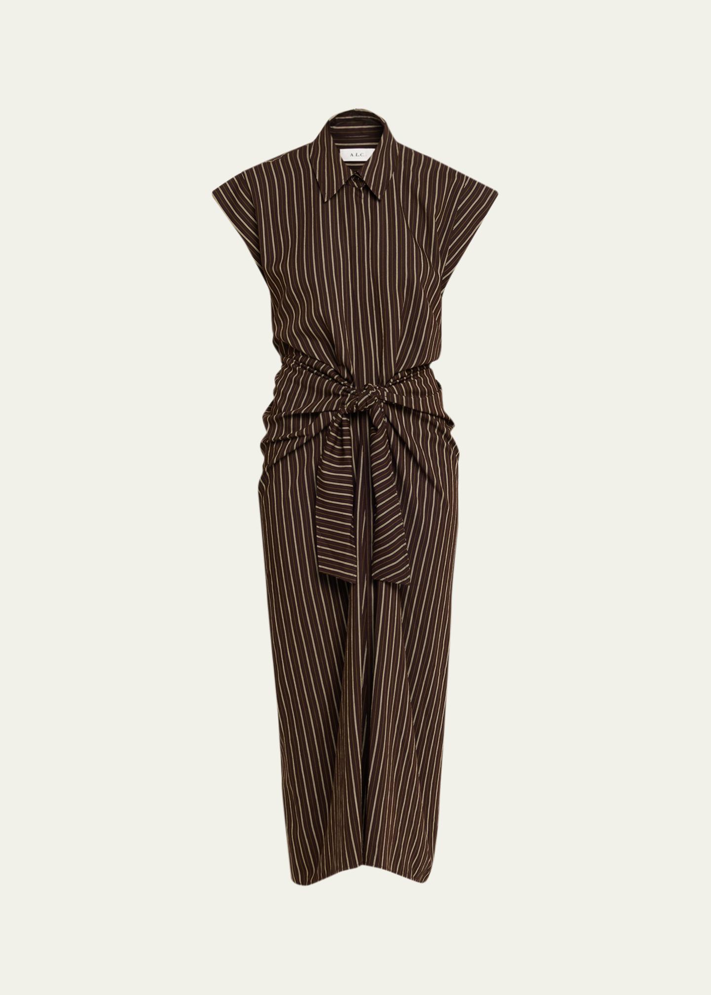 A.L.C. Emilia Pinstripe Draped Tie-Waist Shirtdress - Bergdorf Goodman