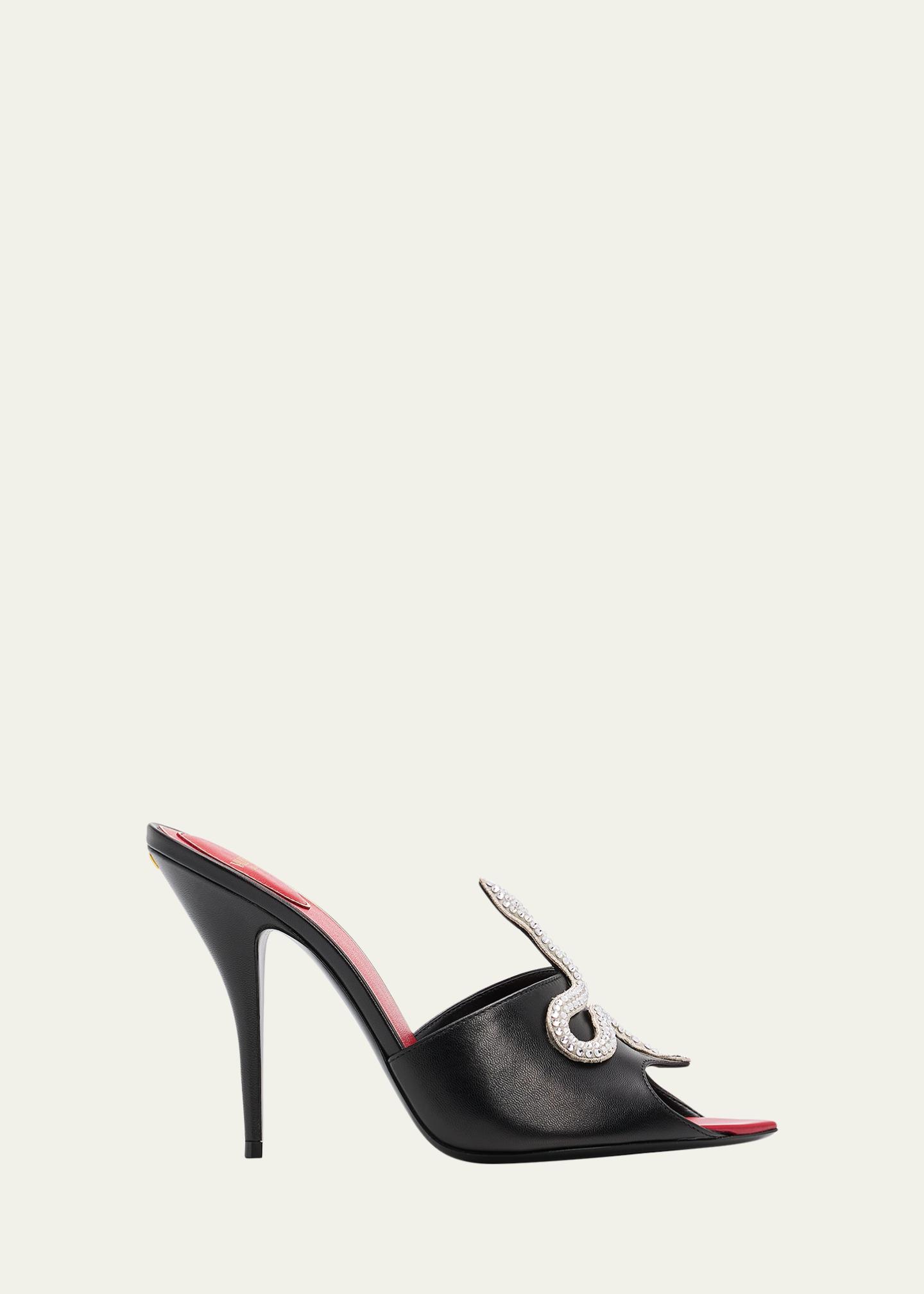 Valentino Garavani 105mm Strass Snake Leather Mule Pumps 