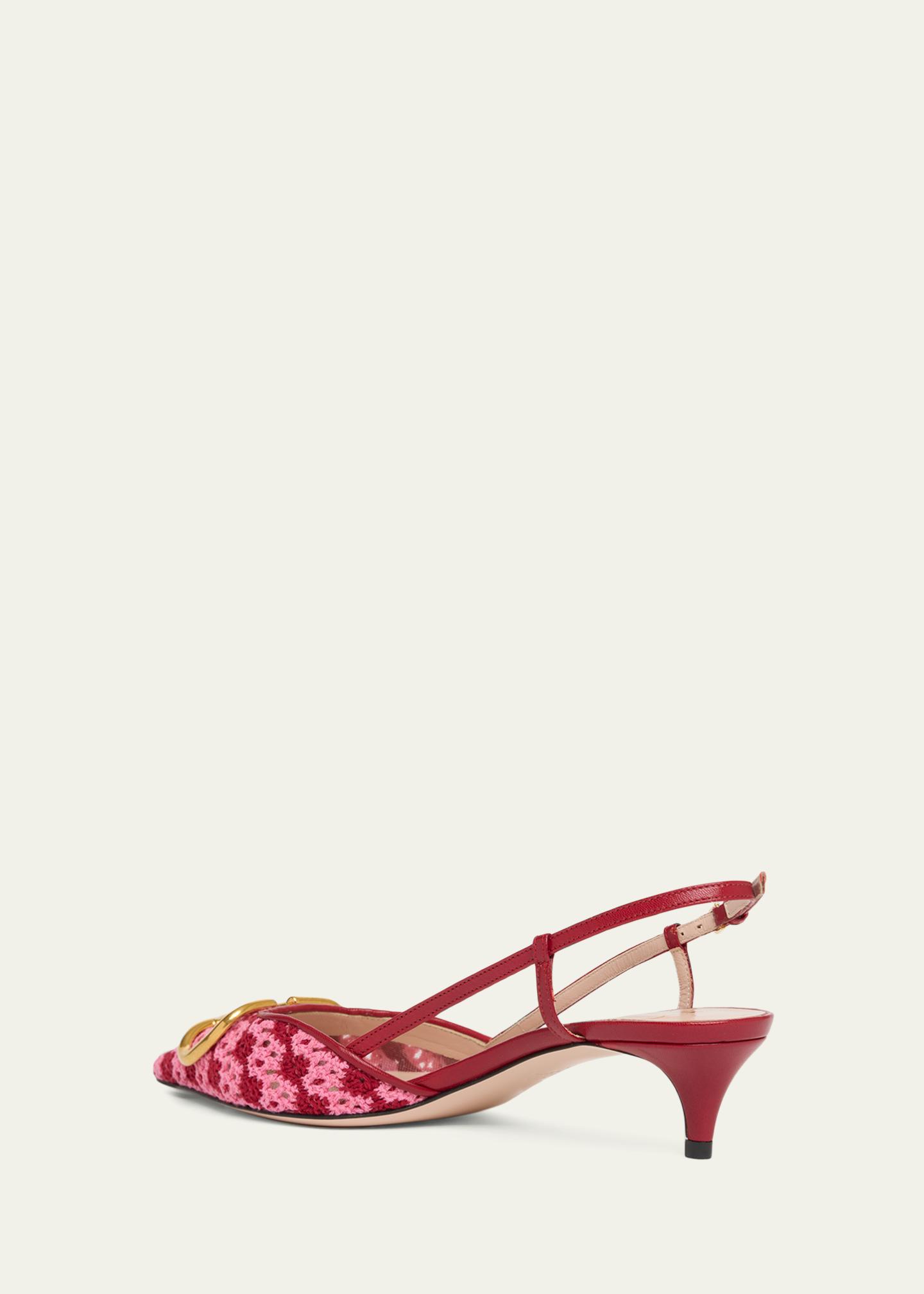Valentino Garavani 10mm VLogo Crochet and Leather Slingback Pumps