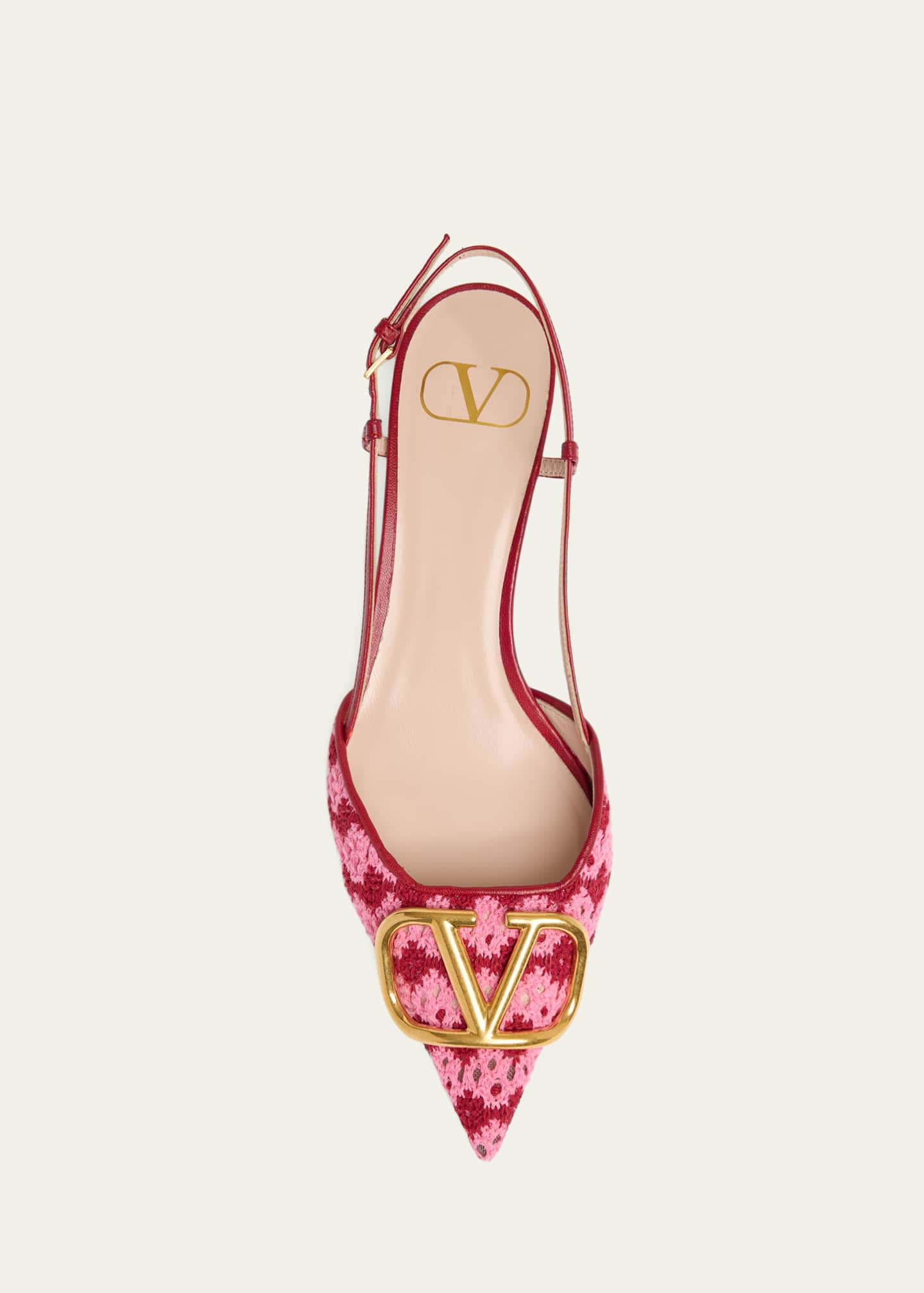 Valentino Garavani 10mm VLogo Crochet and Leather Slingback Pumps