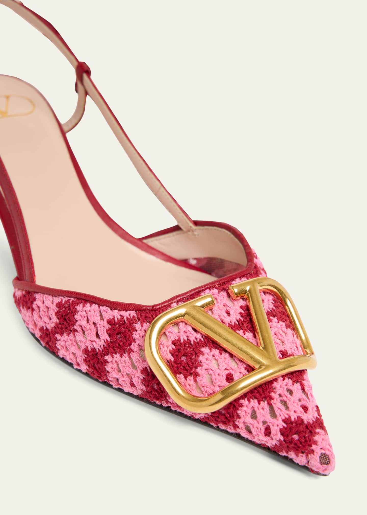 Valentino Garavani 10mm VLogo Crochet and Leather Slingback Pumps