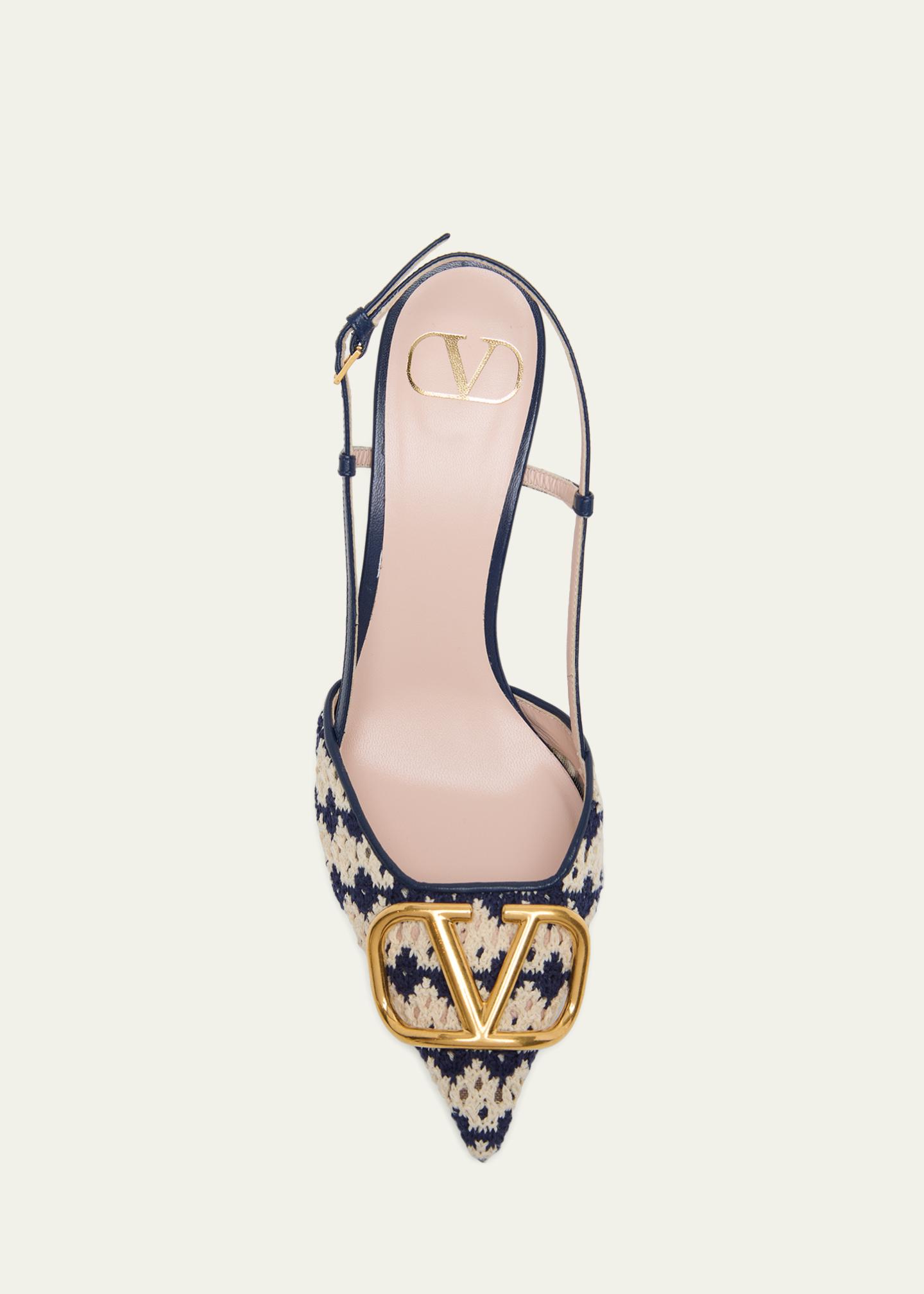 Valentino Garavani 80mm VLogo Crochet and Leather Slingback Pumps