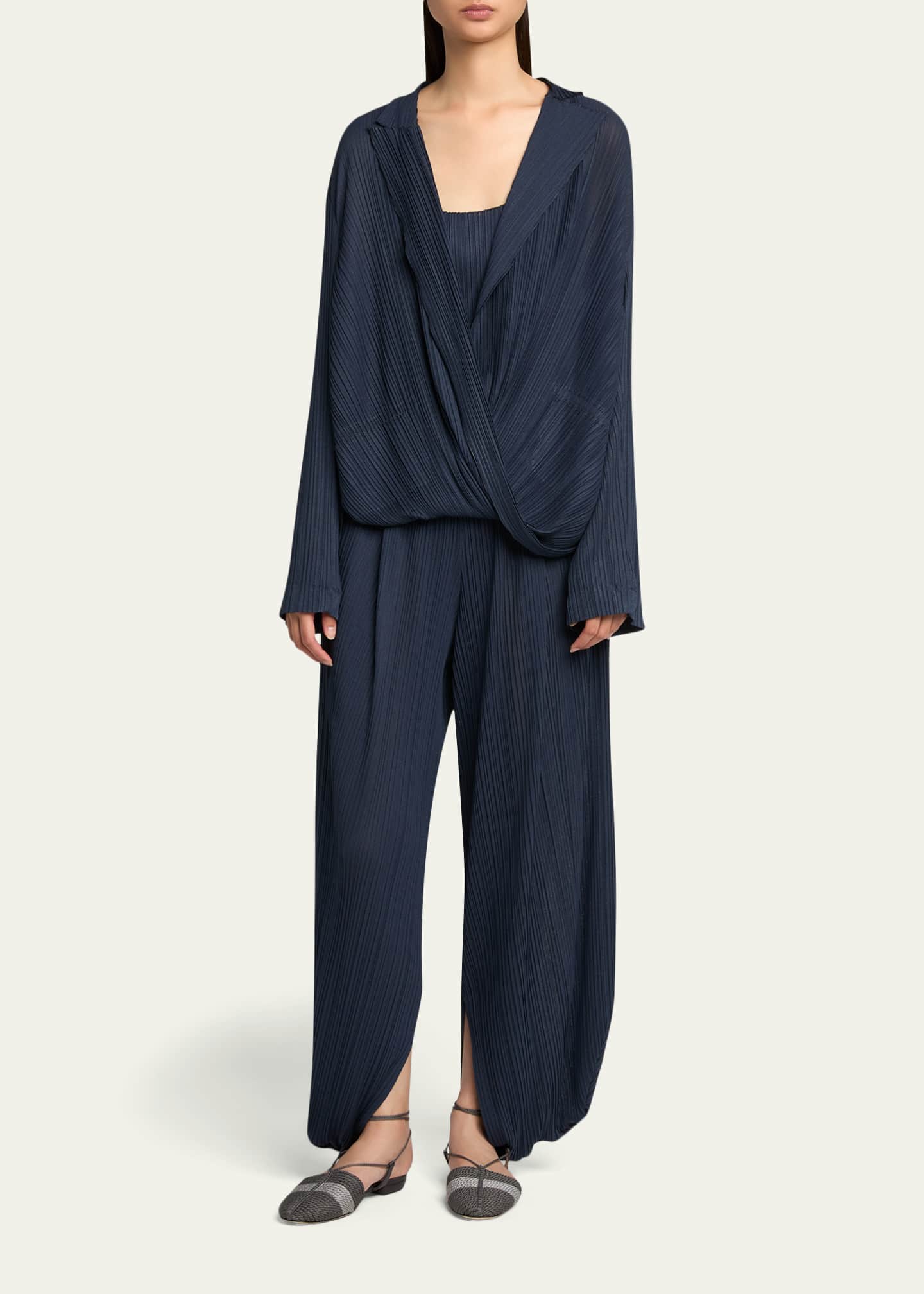 Giorgio Armani Plisse Balloon-Leg Split-Hem Trousers - Bergdorf